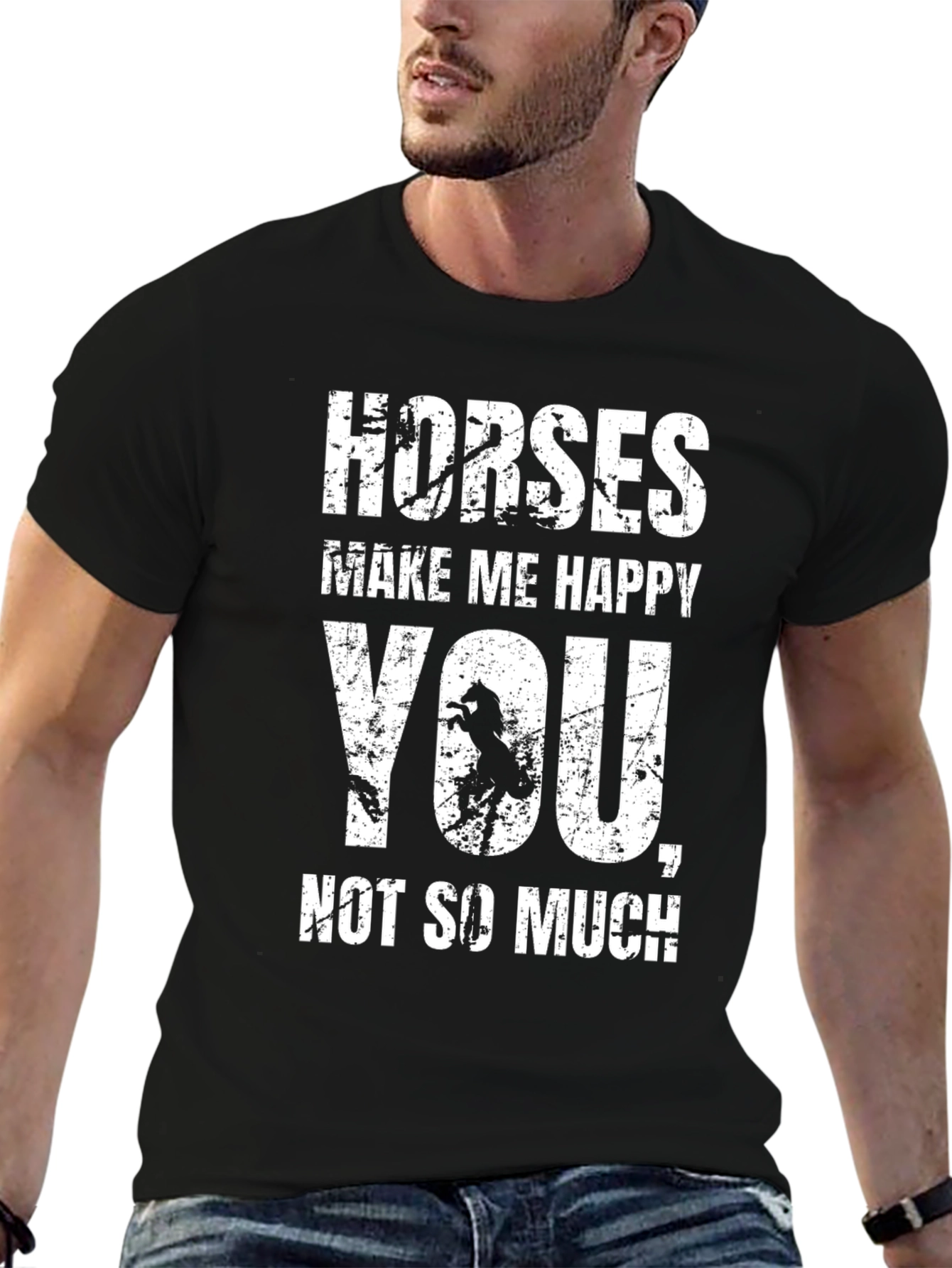Black Horses Make Me Happy T-Shirt - Novelty Graphic Tee view 6