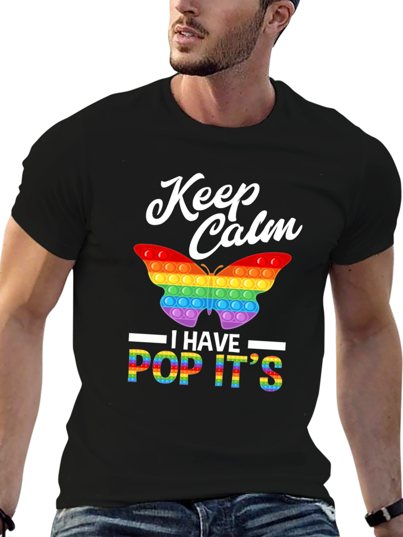 Black Keep Calm Pop It T-Shirt - Fun & Colorful! view 6