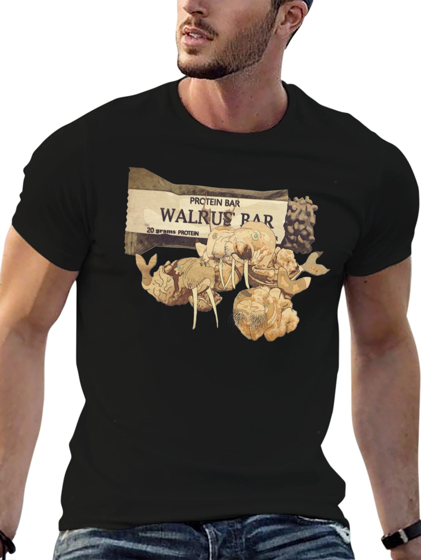 Black Walrus Bar Protein T-Shirt - Unique Graphic Tee view 6