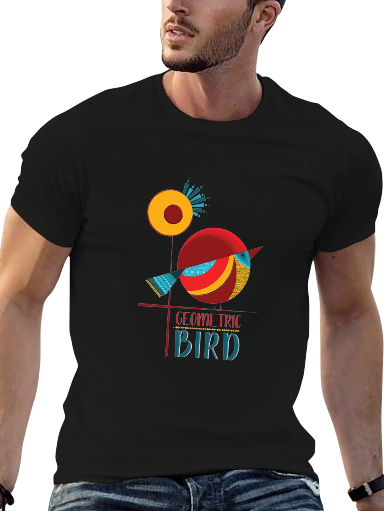 Black Geometric Bird Graphic Tee - Stylish Men's T-Shirt view 6
