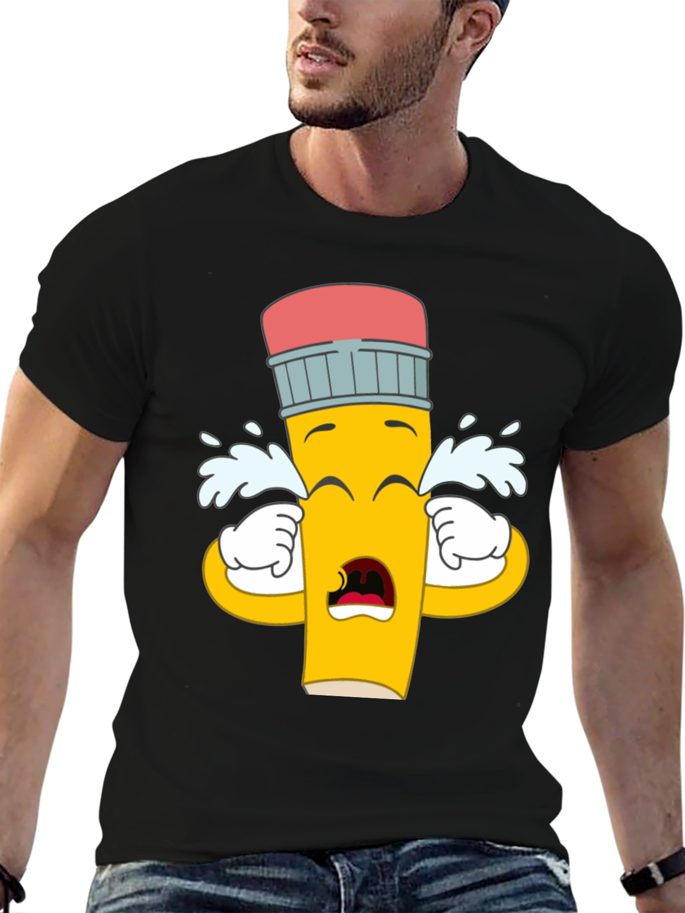 Black Crying Pencil Graphic Tee - Black Cotton Blend view 6