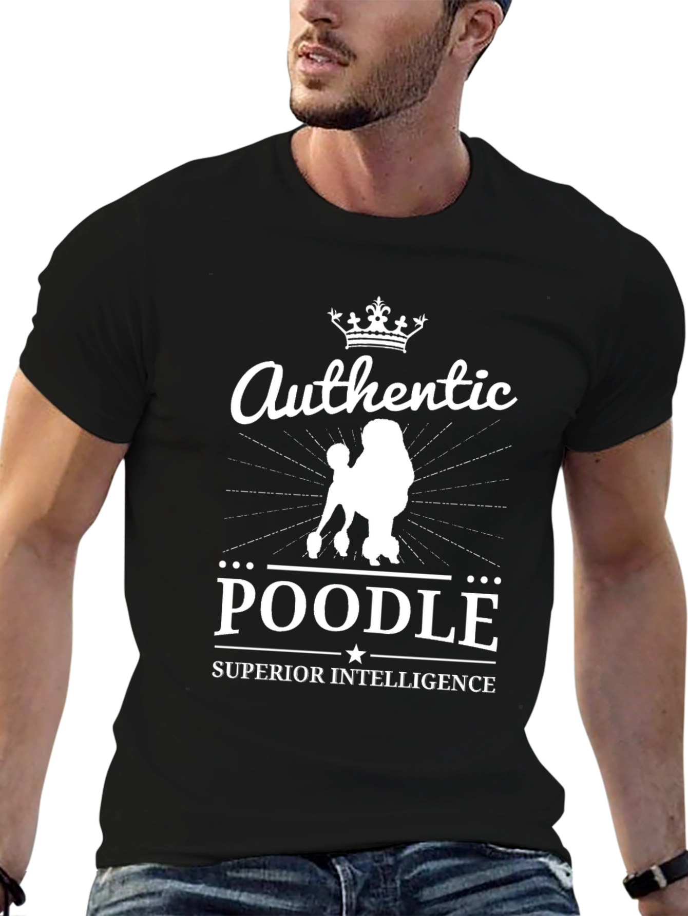 Black Authentic Poodle Superior Intelligence T-Shirt view 6