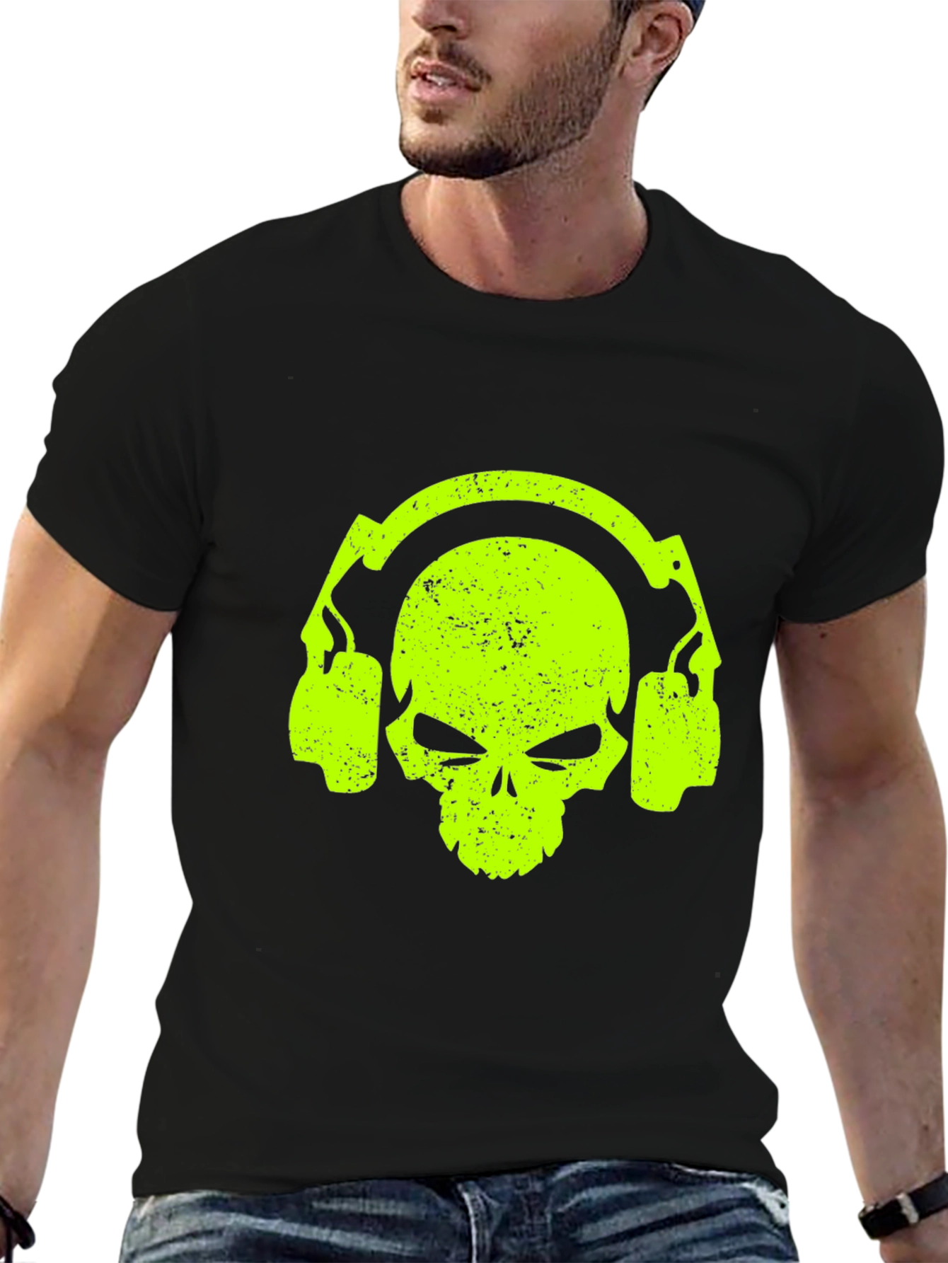 Black Skull Headphone Graphic Tee - Cool Black T-Shirt view 6