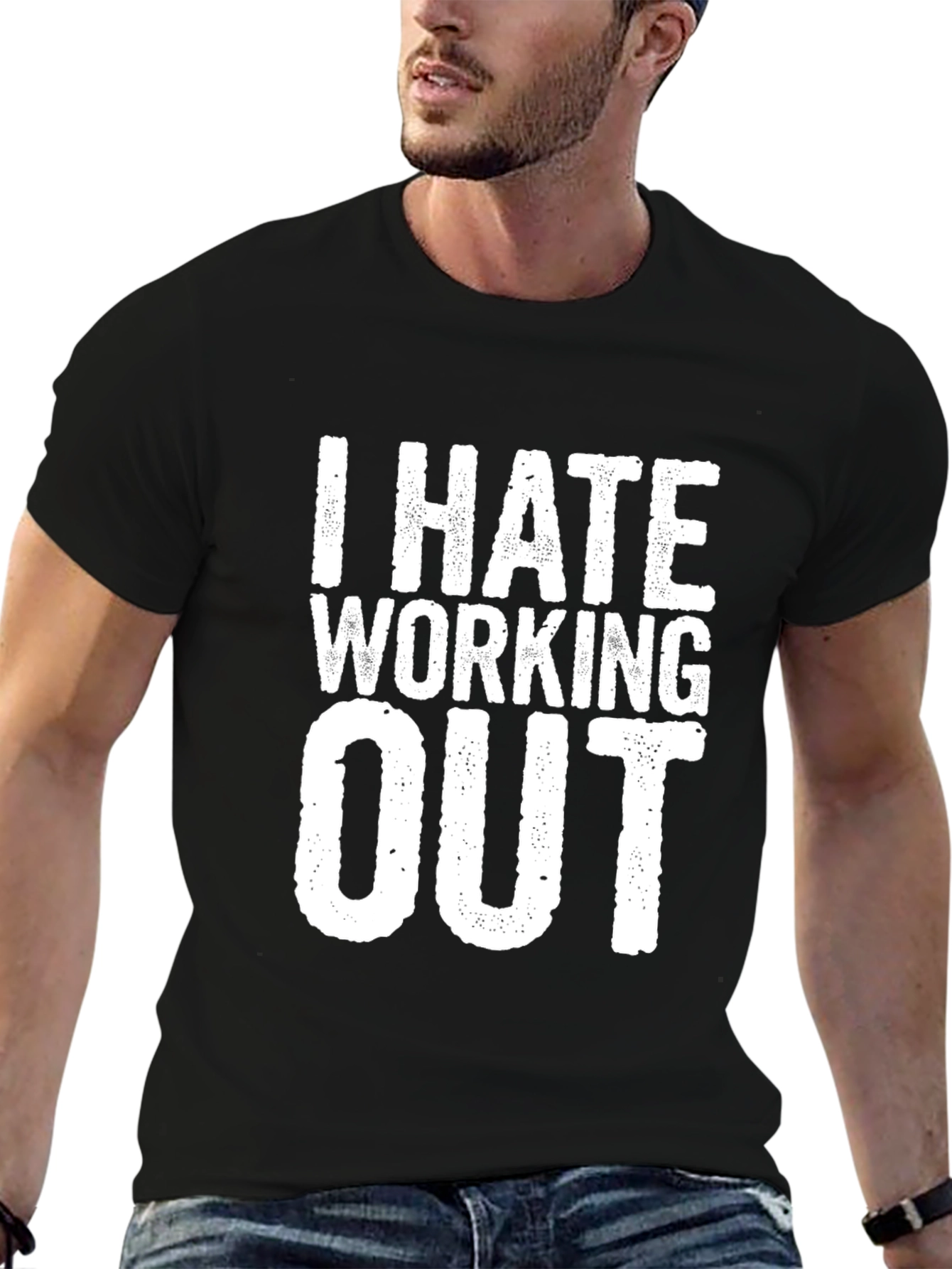 Black I Hate Working Out T-Shirt - Funny Gym Tee view 6