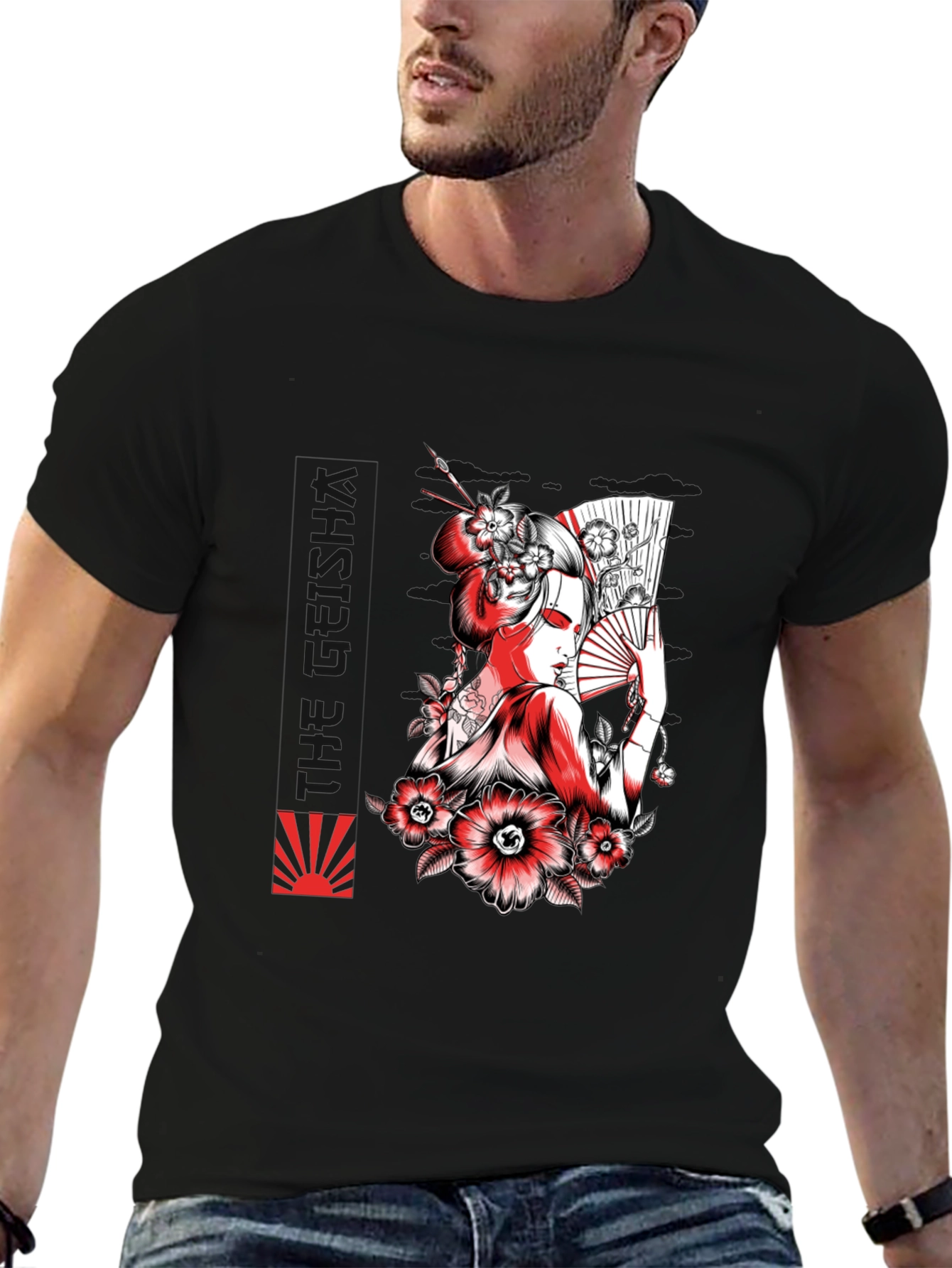 Black Geisha Art Graphic Tee - Black view 6