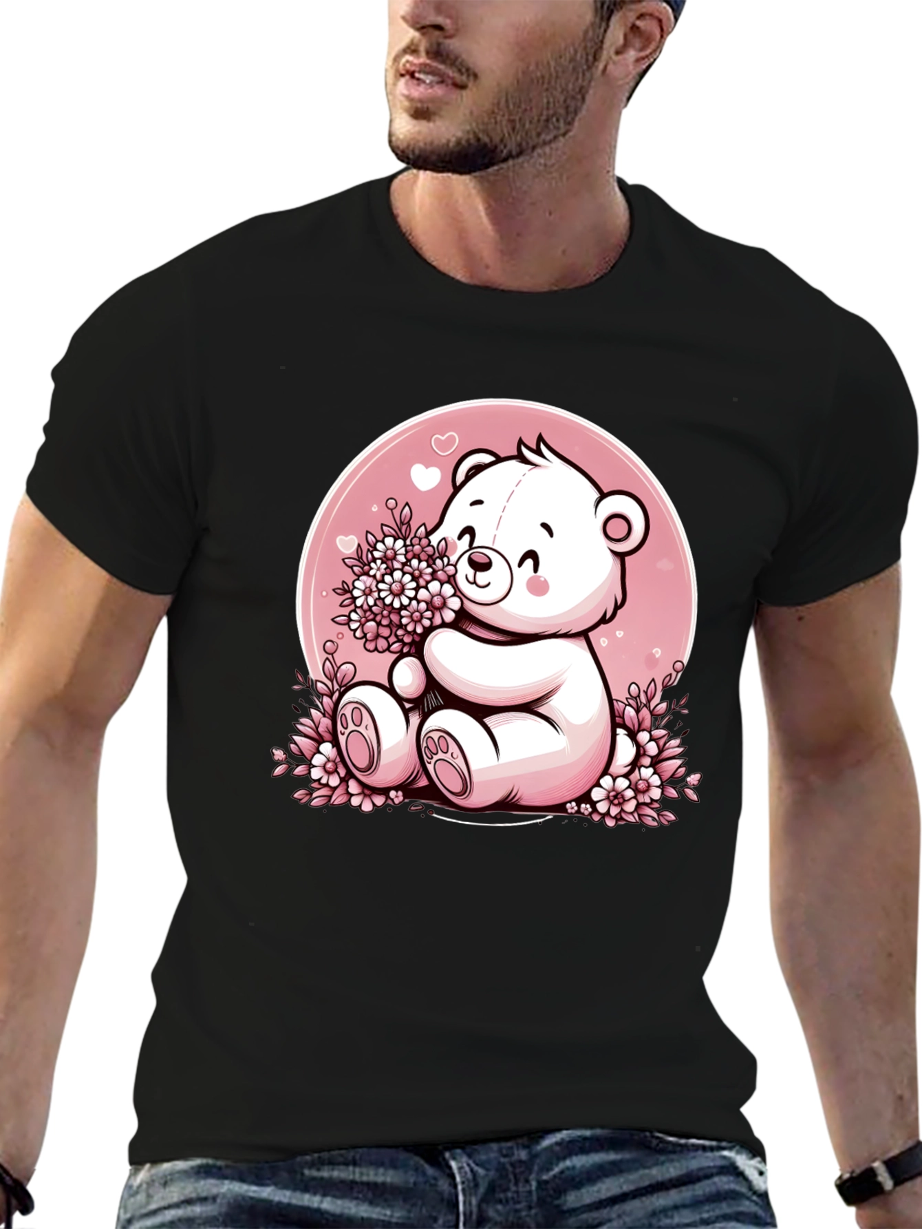 Black Cute Teddy Bear Graphic Tee view 6