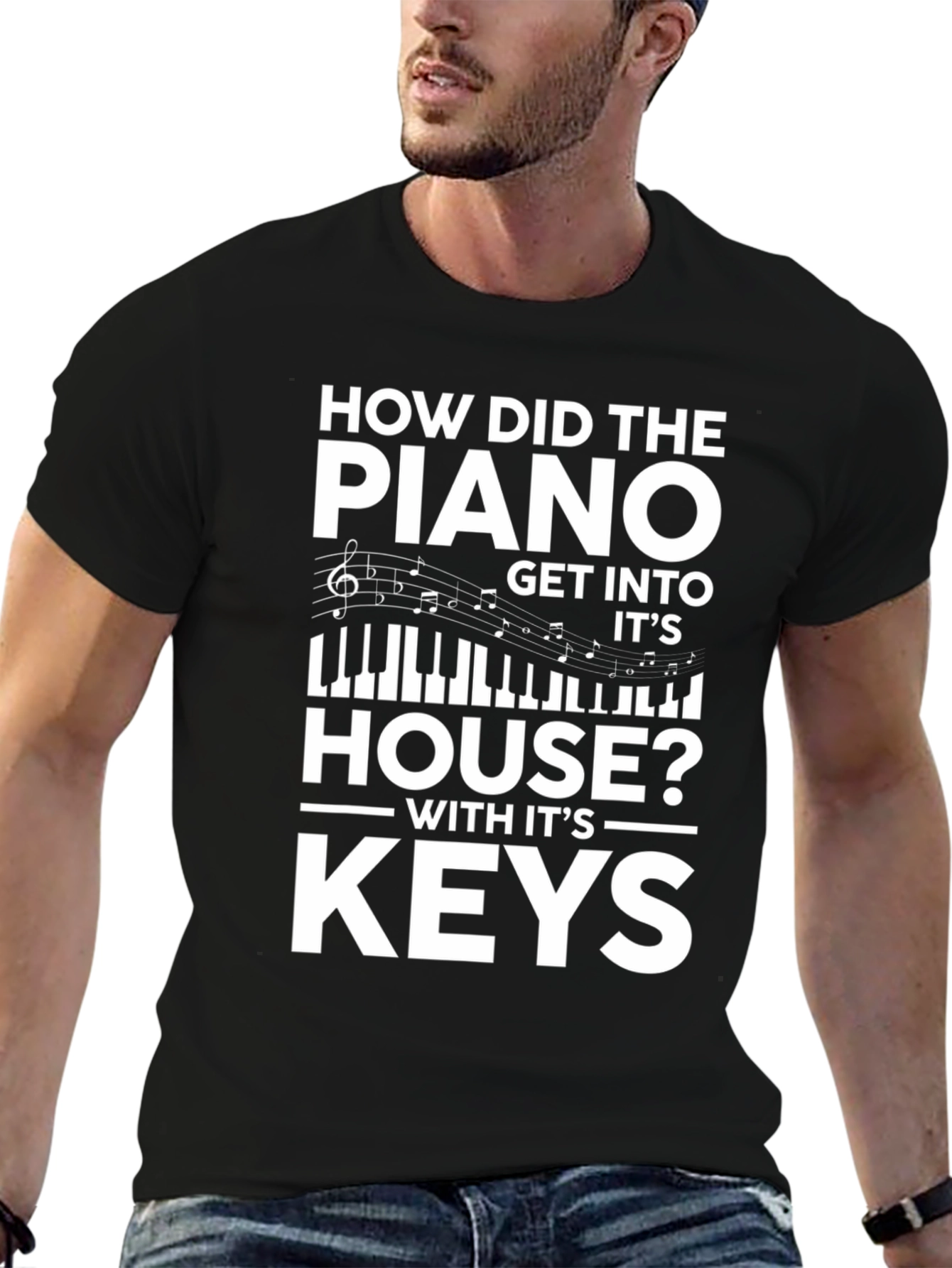 Black Piano Keys Pun T-Shirt - Musician Humor Tee view 6