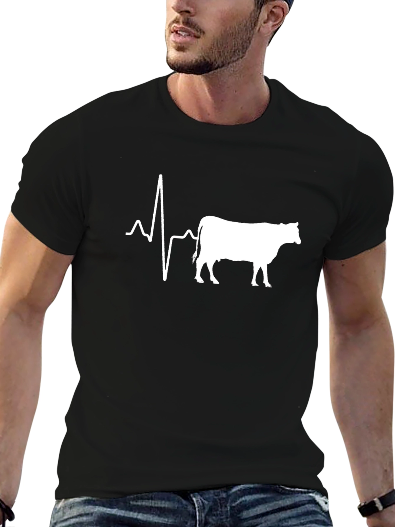 Black Cow Heartbeat Black T-Shirt view 6