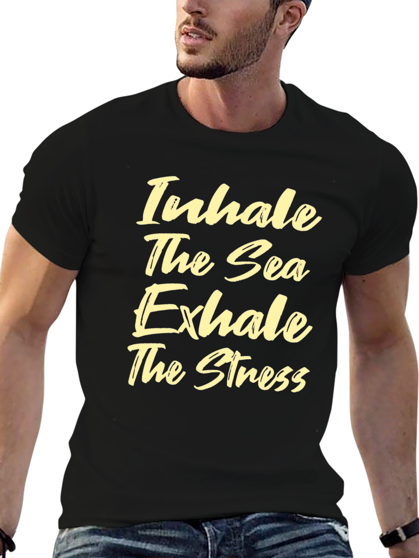 Black Inhale the Sea, Exhale the Stress Black Tee view 6