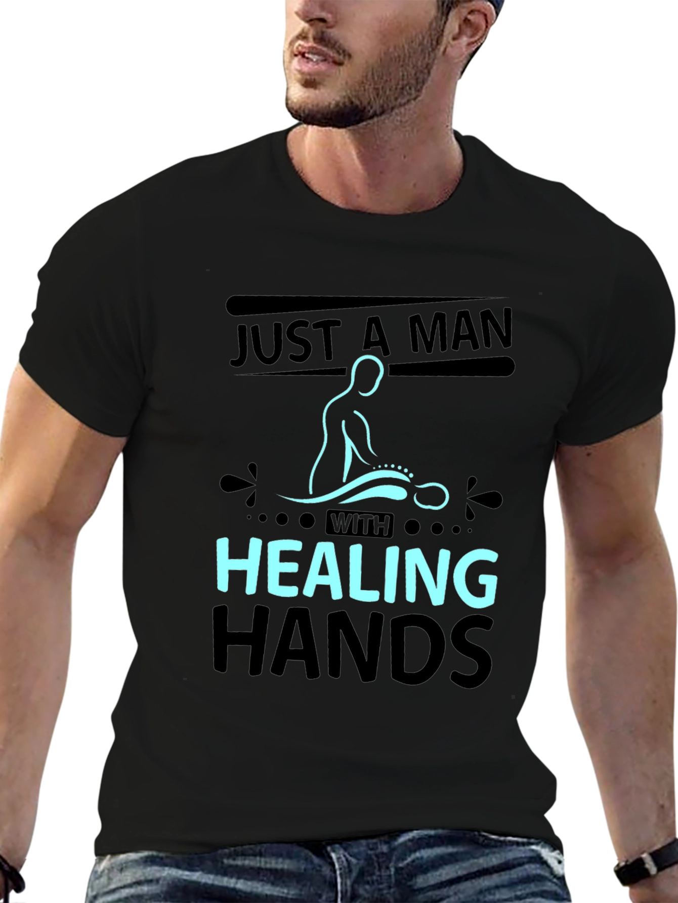 Black Healing Hands Massage Therapist Graphic Tee view 6