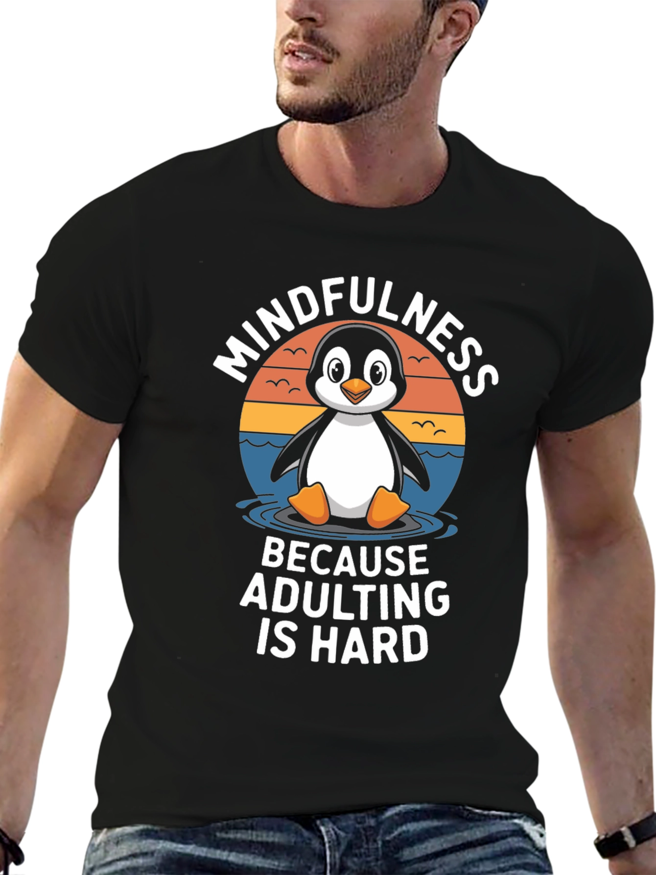 Black Mindfulness Penguin T-Shirt: Adulting is Hard Tee view 6