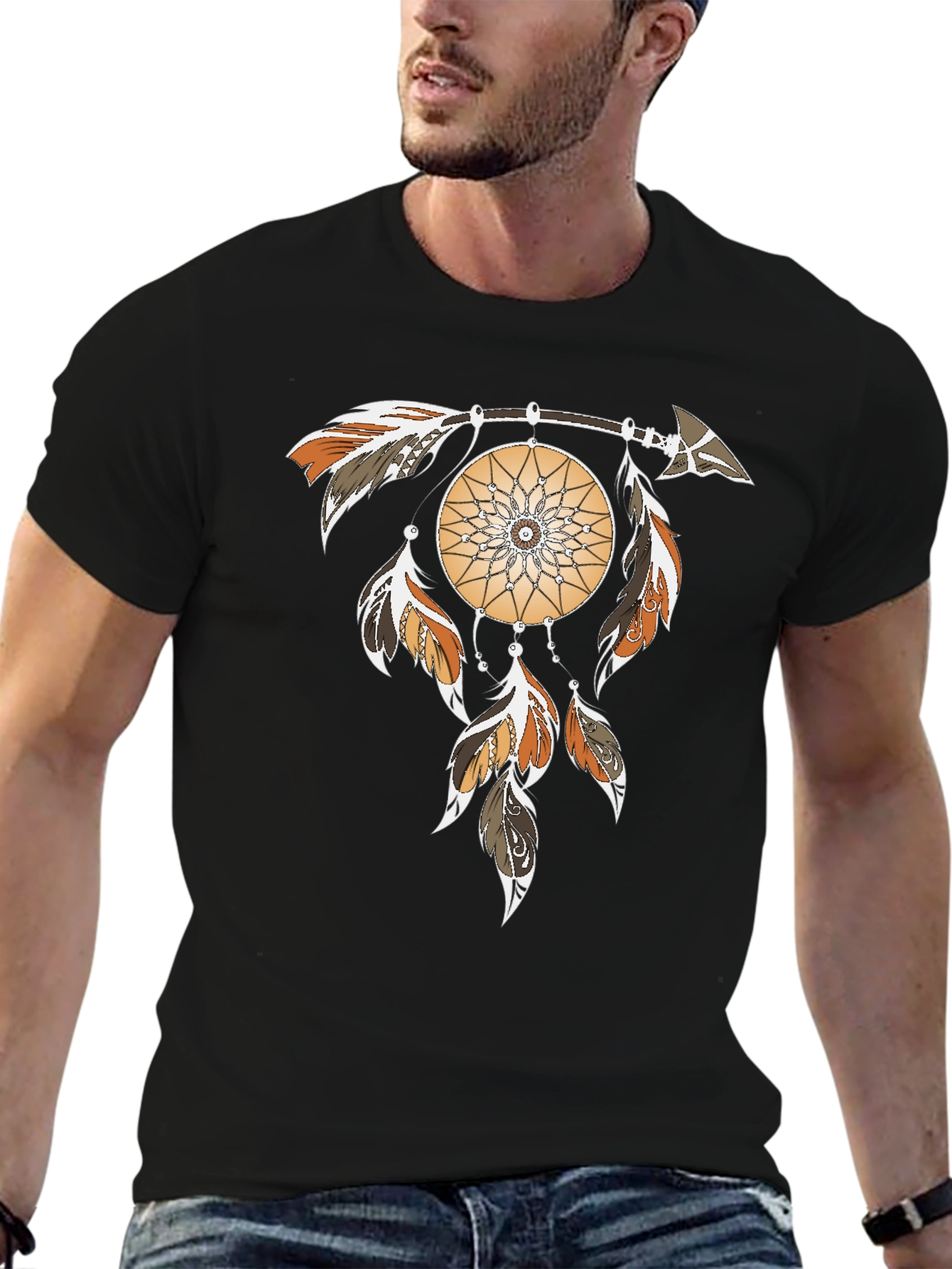 Black Dreamcatcher Graphic Tee - Arrow & Feathers Design view 6