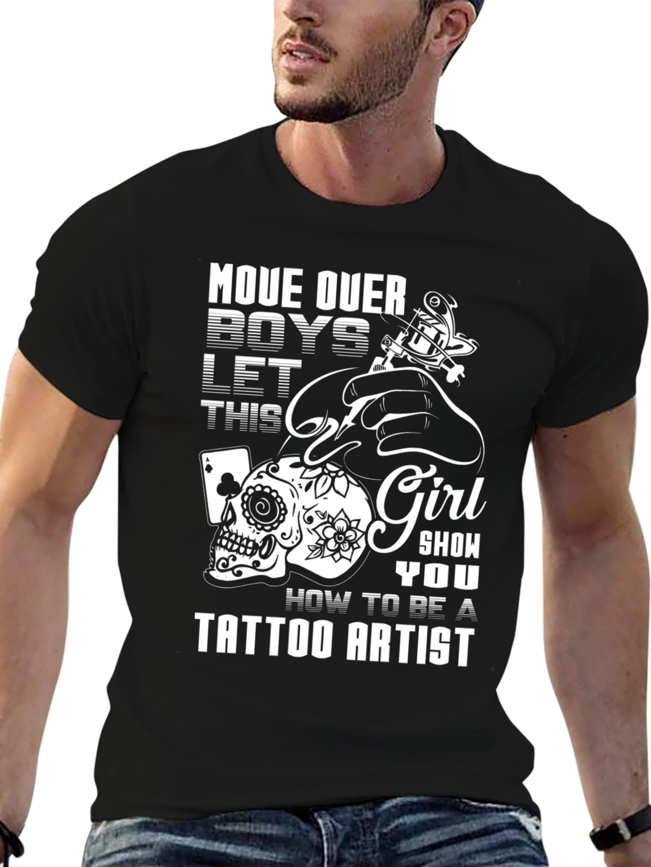 Black Tattoo Artist Girl's T-Shirt - Skull and Ink Design view 6