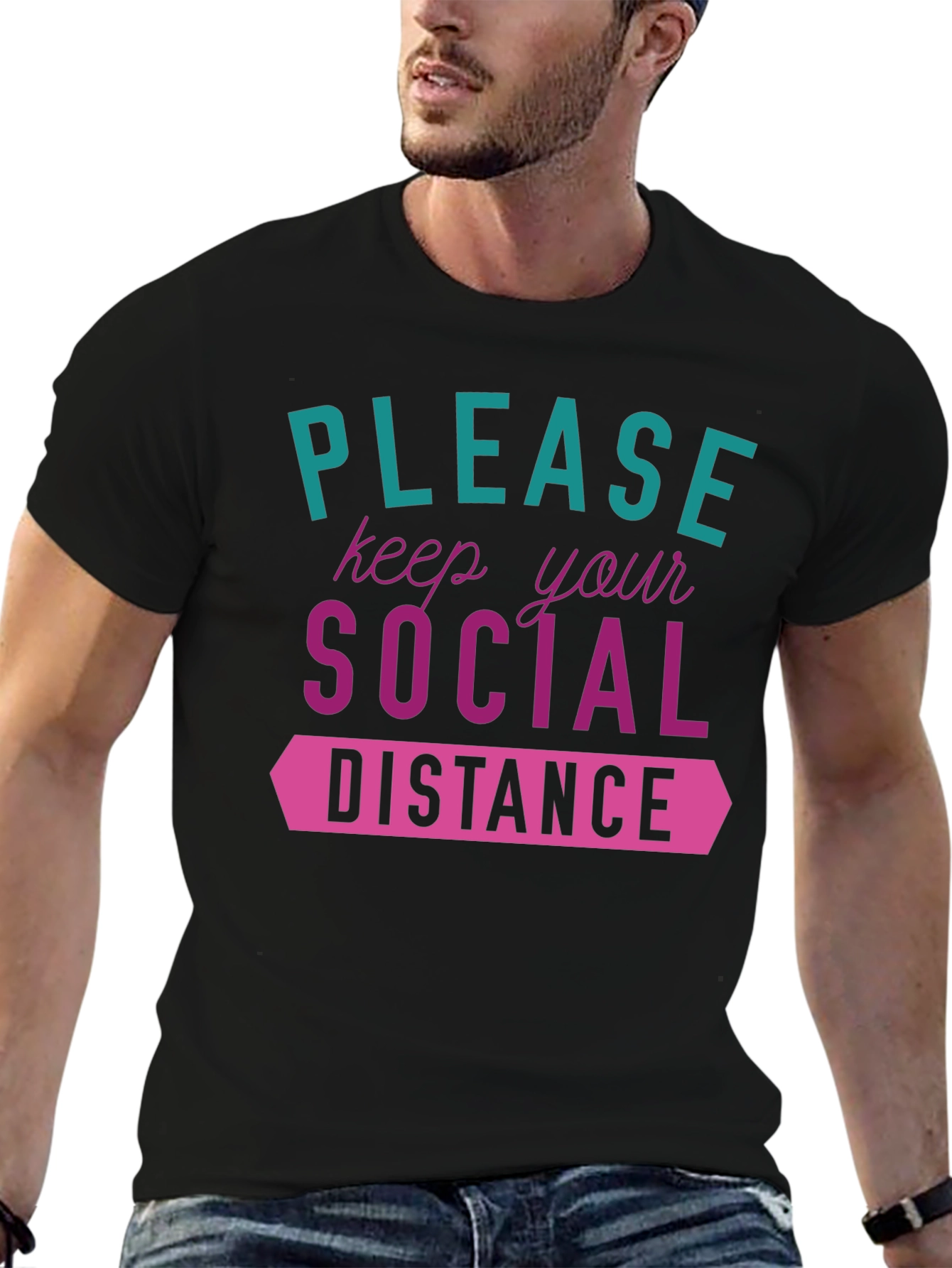 Black Social Distance Graphic Tee - Stylish & Safe! view 6