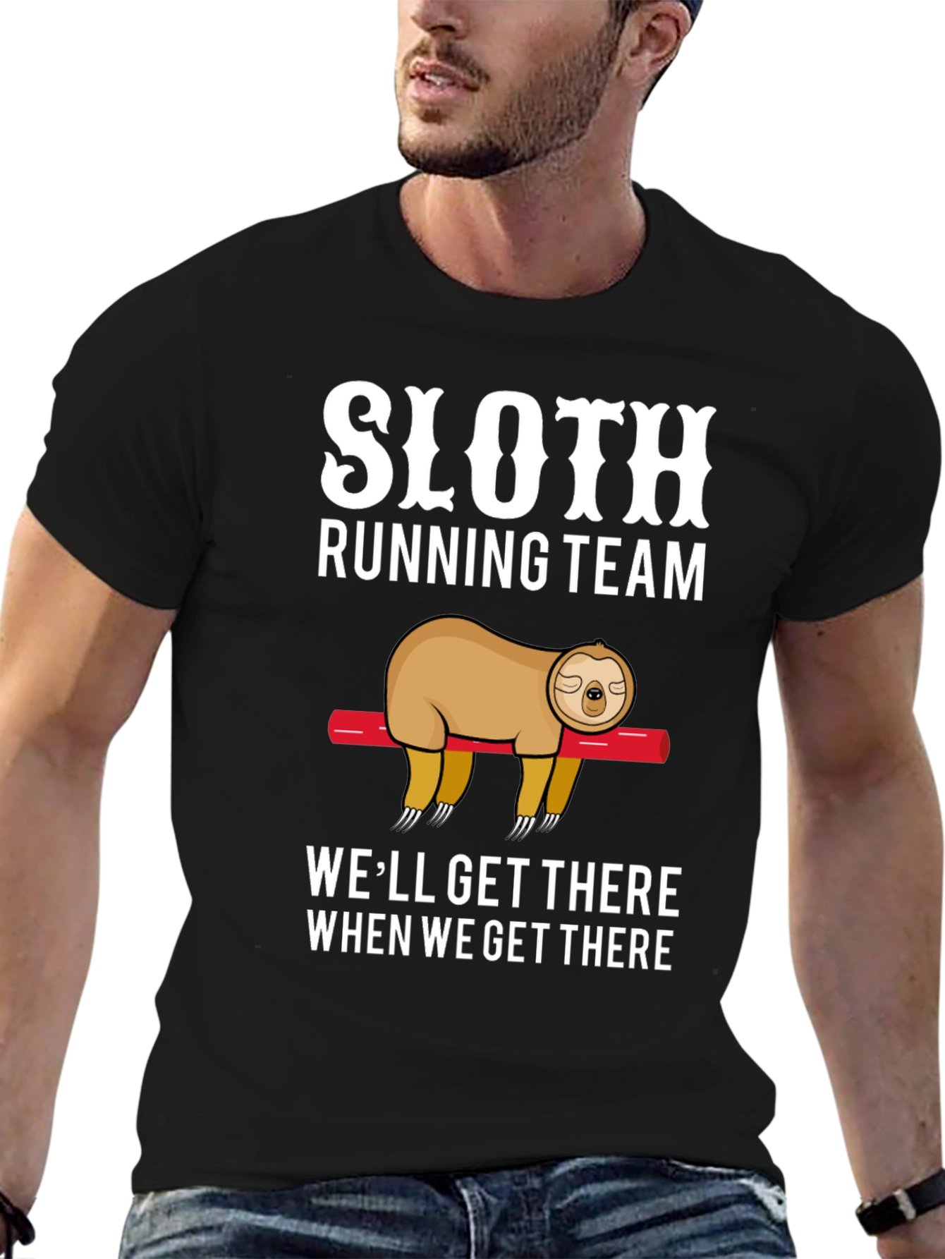 Black Sloth Running Team T-Shirt - Funny Lazy Design view 6