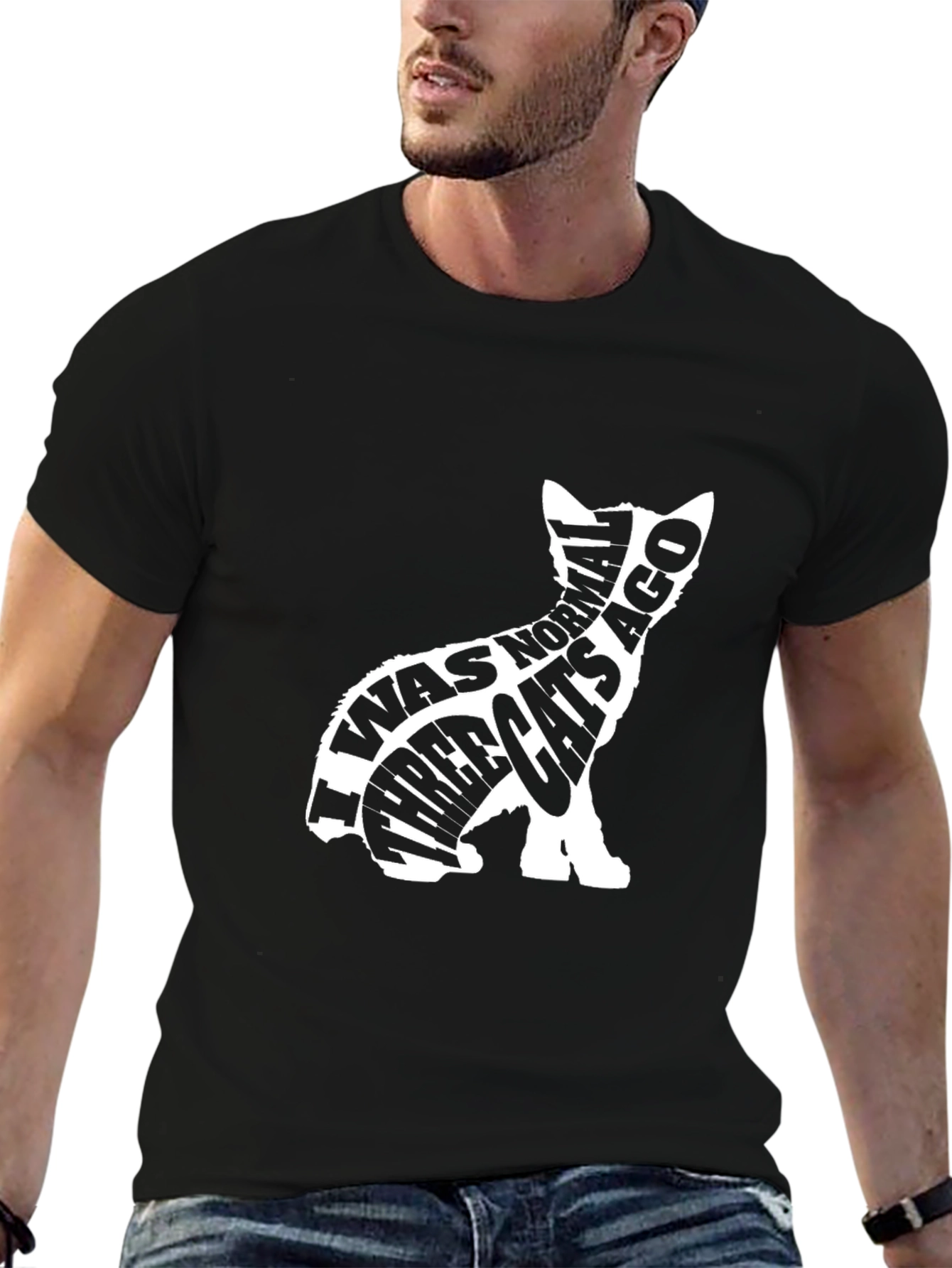 Black Funny Cat Lover T-Shirt - "I Was Normal Three Cats Ago" view 6