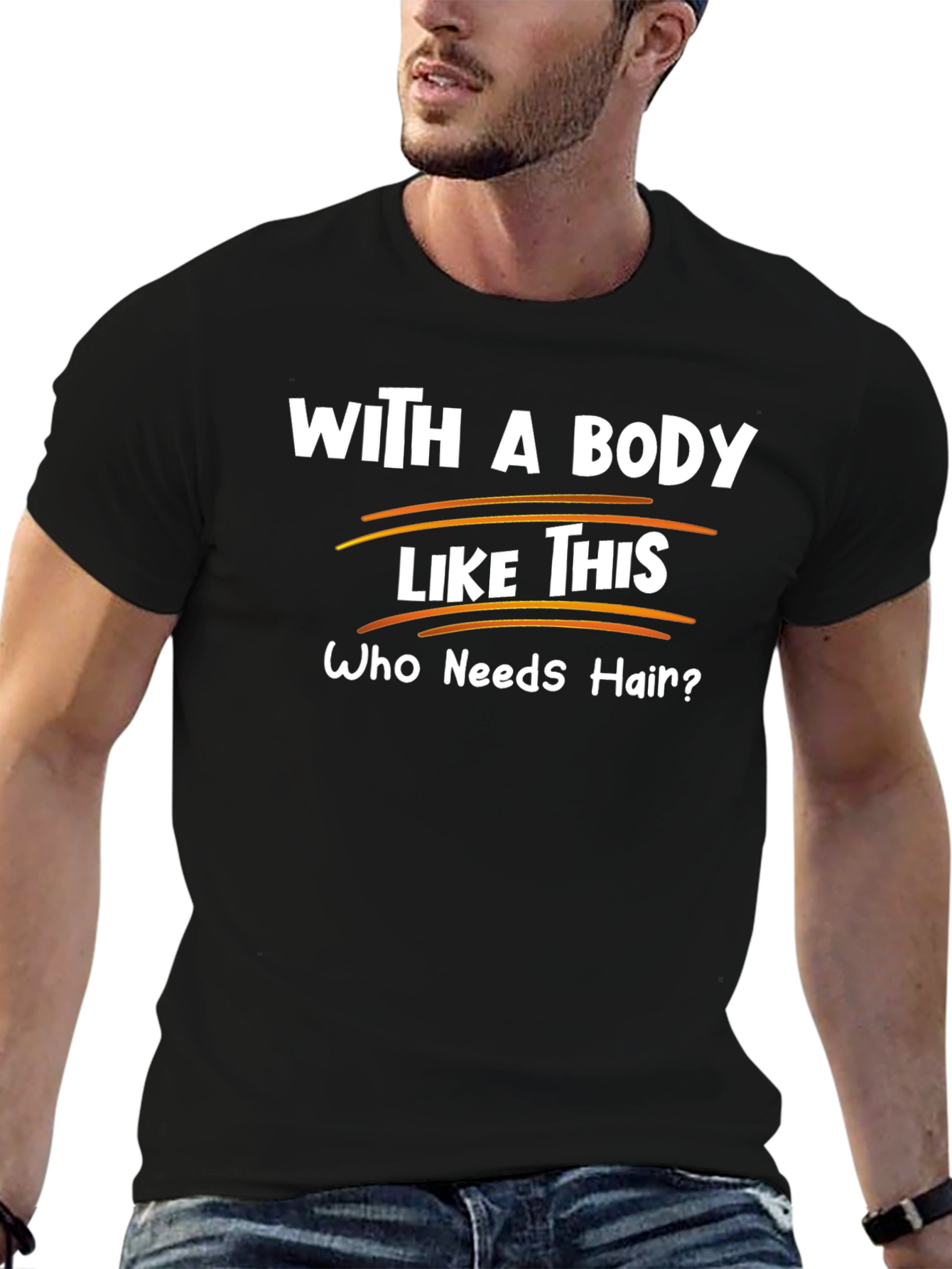 Black Funny Bald Body T-Shirt view 6