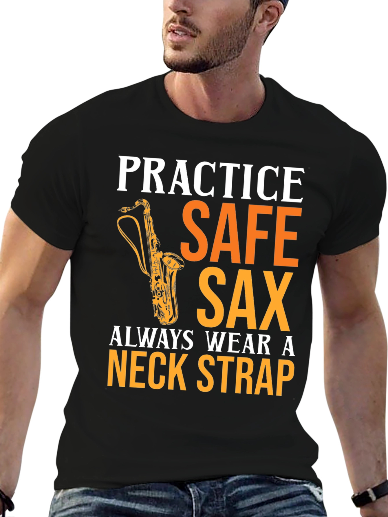 Black Practice Safe Sax T-Shirt - Musician Apparel view 6