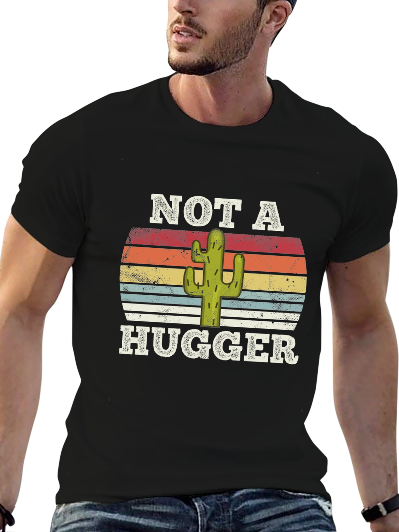 Black Not a Hugger Cactus Graphic T-Shirt view 6
