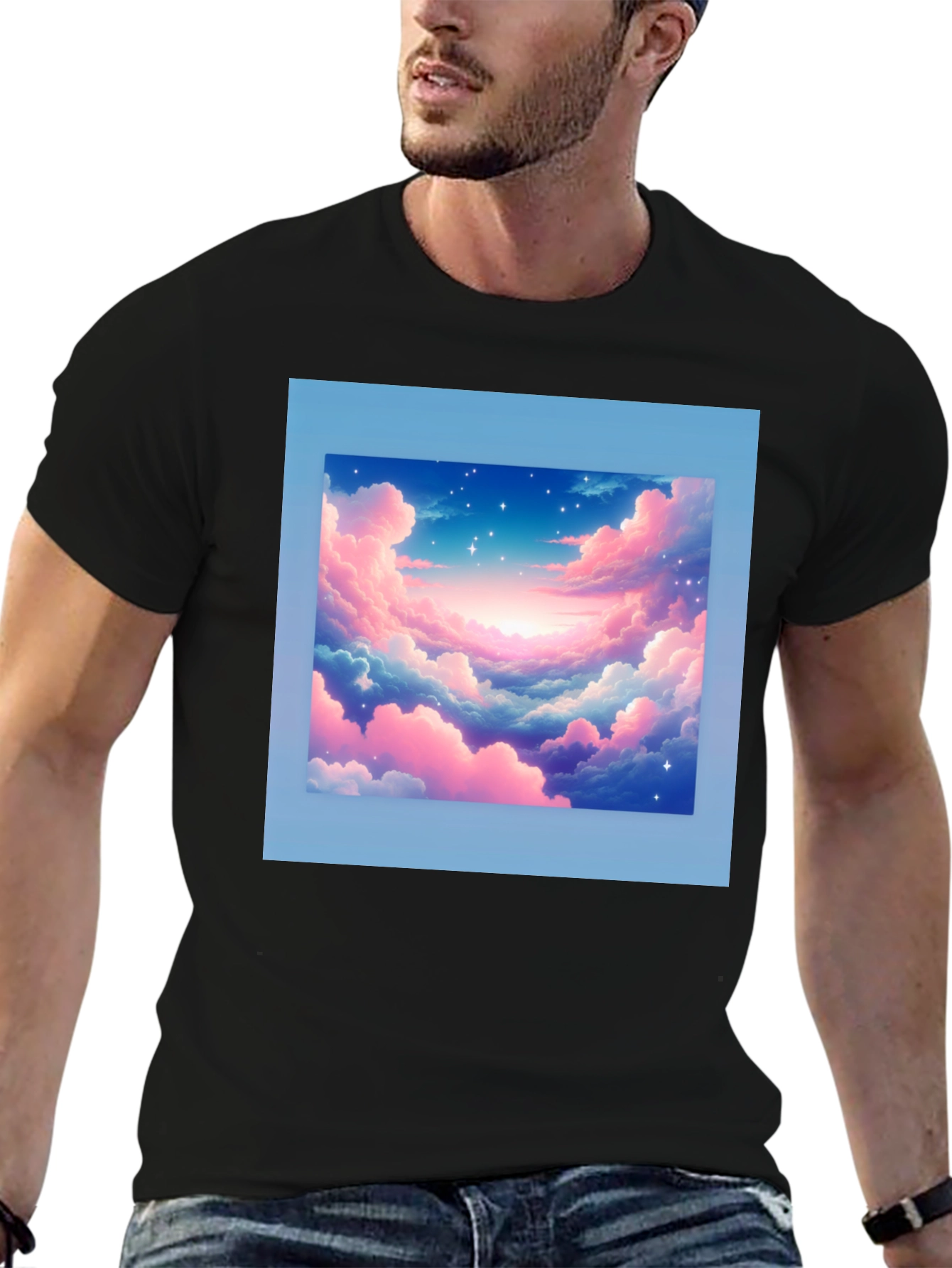 Black Dreamy Clouds Graphic Tee - Soft Black Cotton T-Shirt view 6