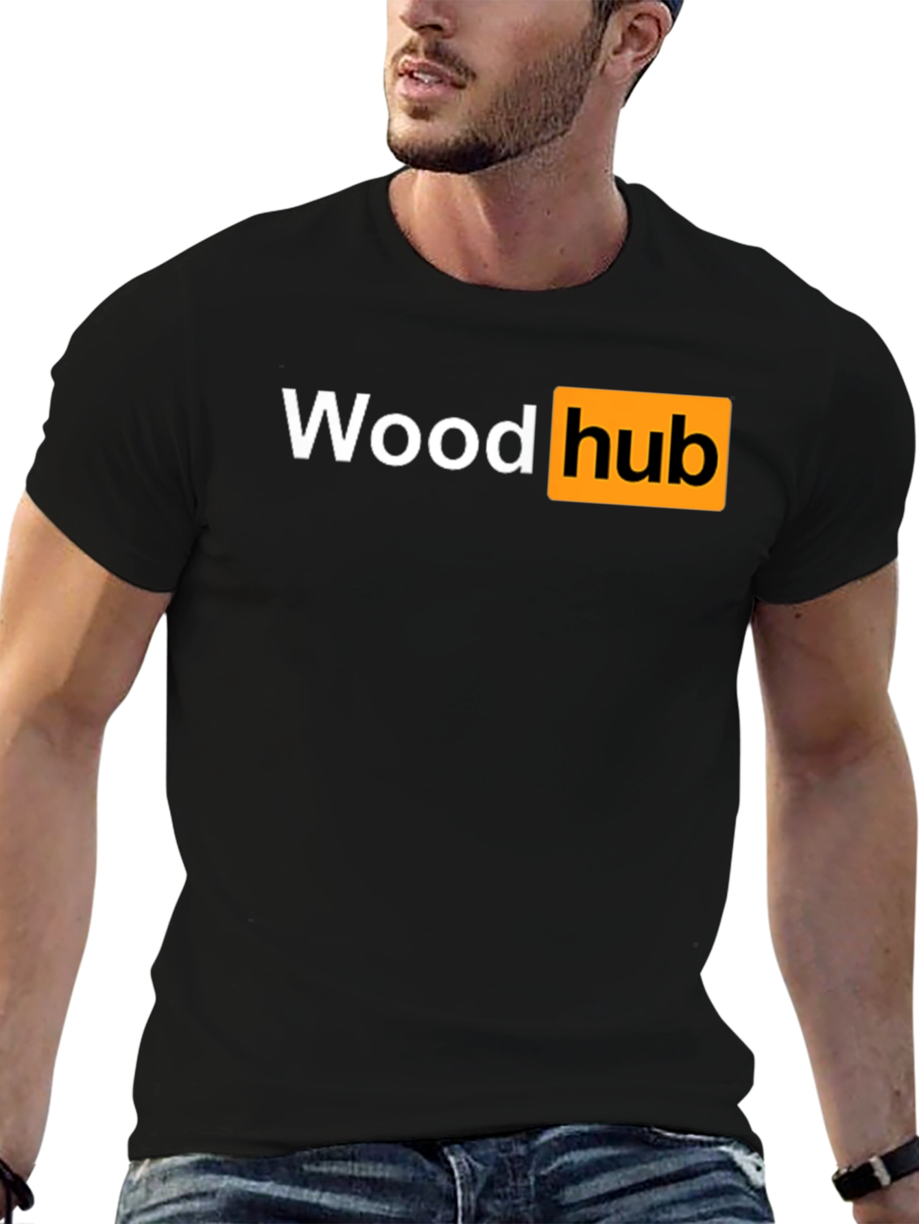 Black Wood Hub Black T-Shirt - Funny Design view 6