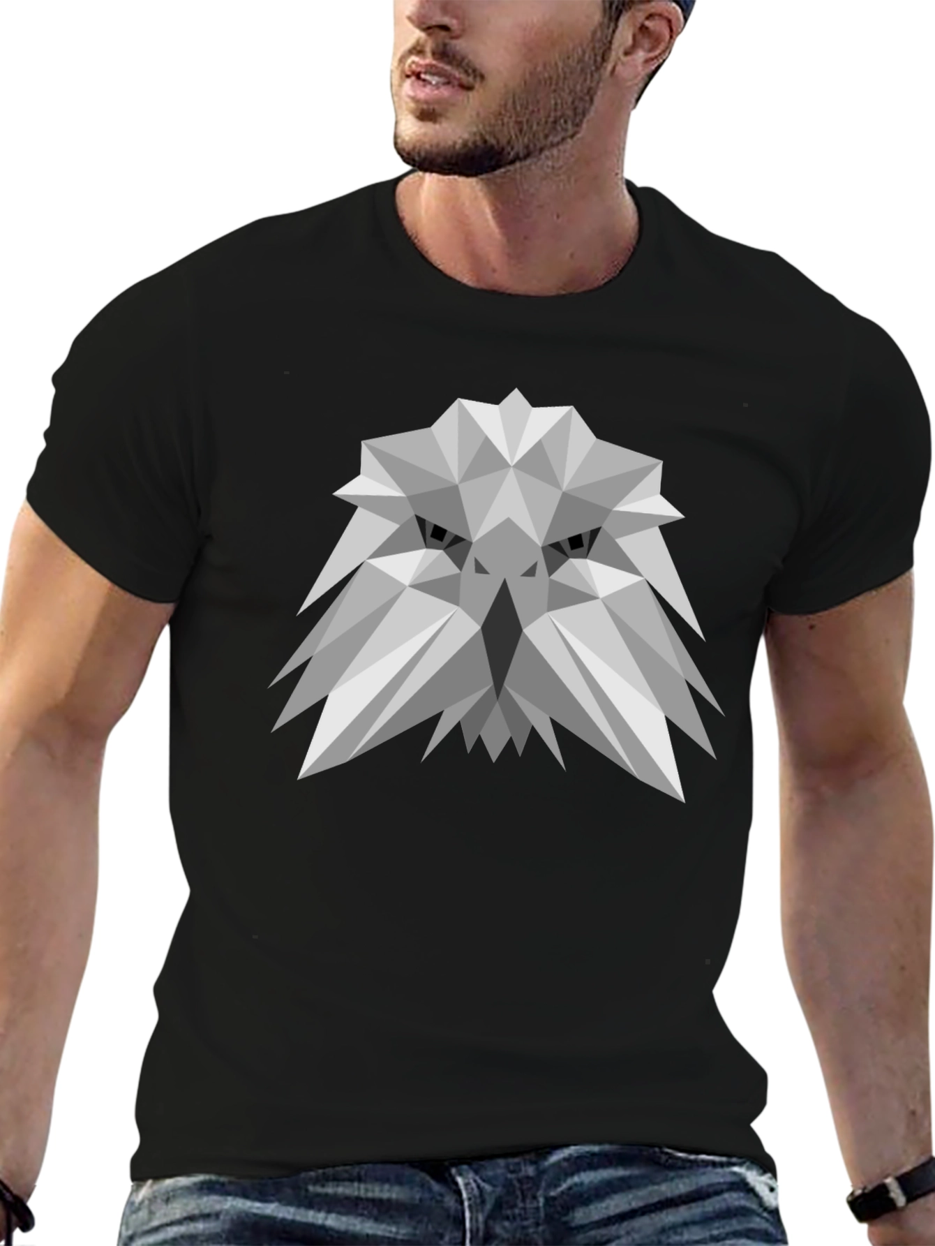 Black Geometric Eagle Graphic Tee - Modern Men's Black T-Shirt view 6