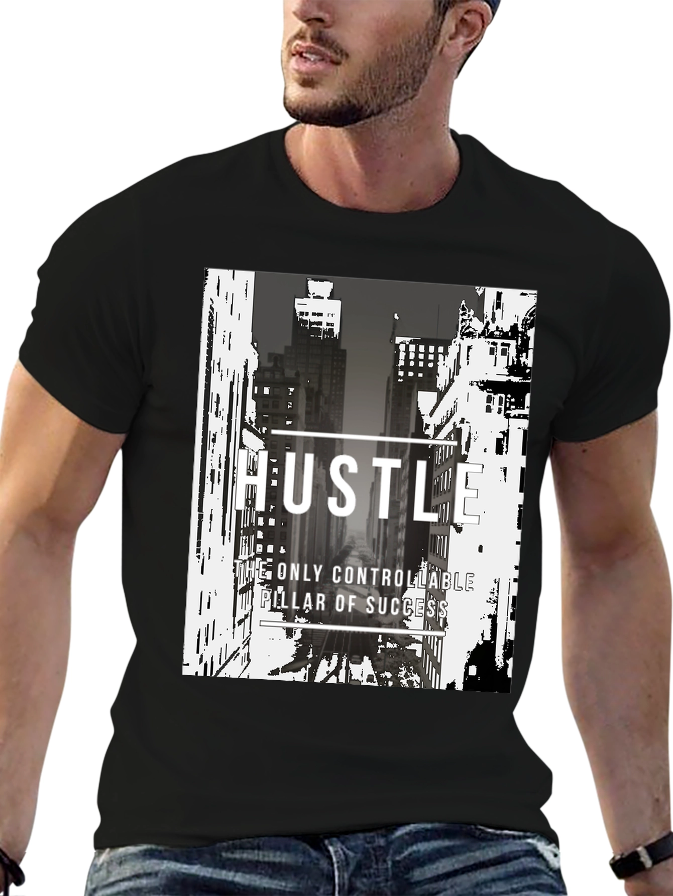 Black Hustle Graphic T-Shirt - Motivational Streetwear view 6