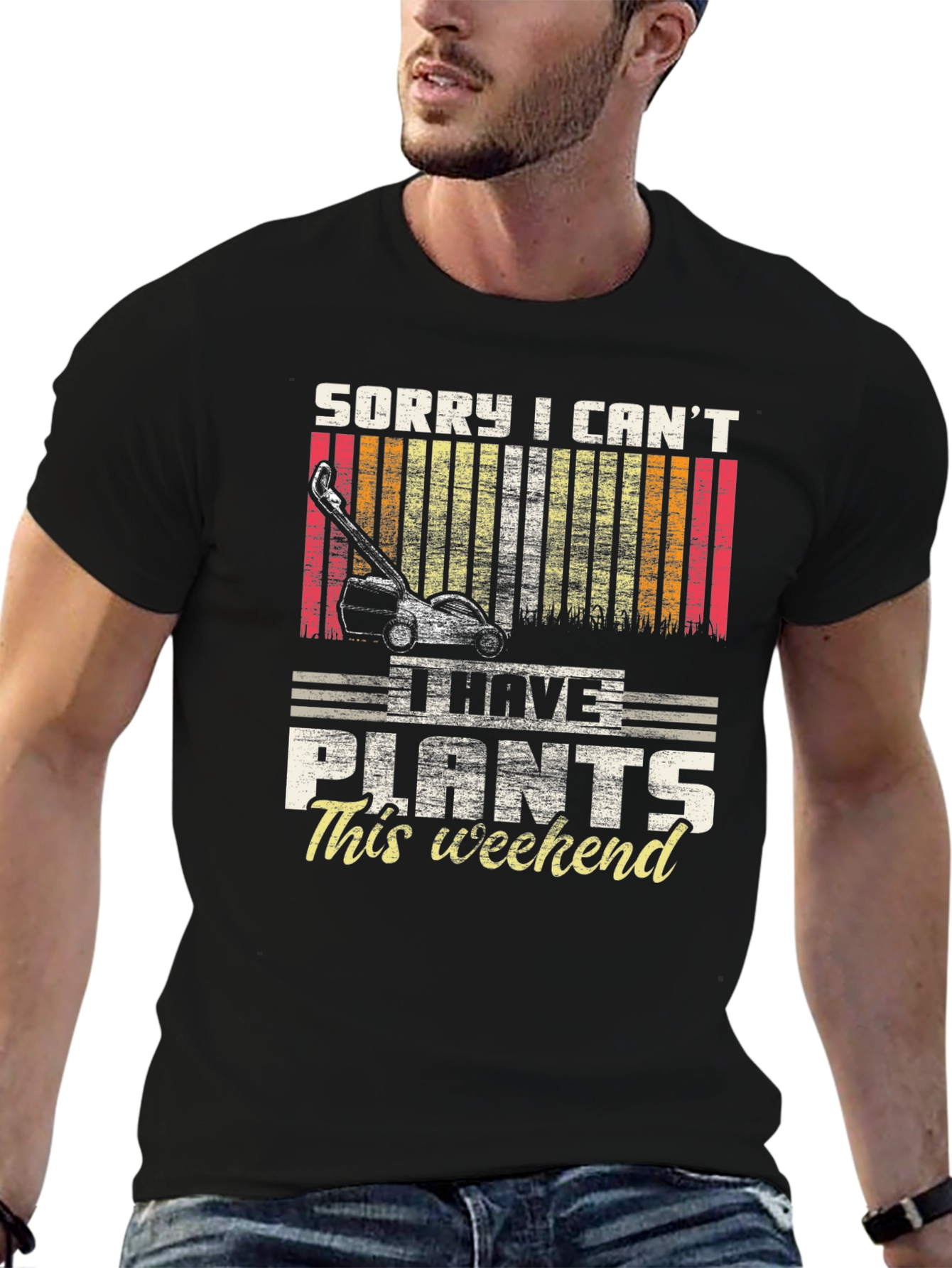 Black Sorry I Can't I Have Plants This Weekend T-Shirt view 6
