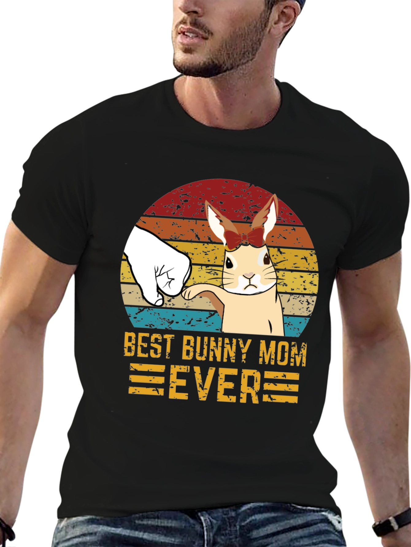Black Best Bunny Mom Ever T-Shirt view 6