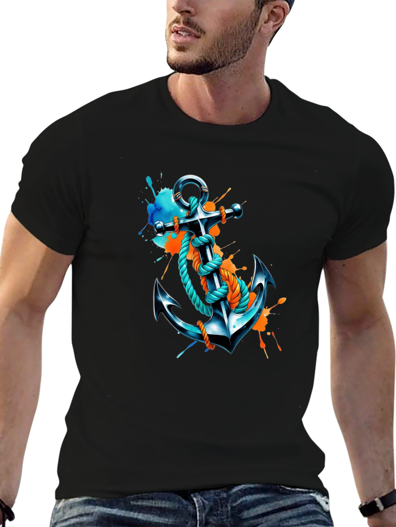 Black Anchor Graphic T-Shirt - Artistic Nautical Tee view 6