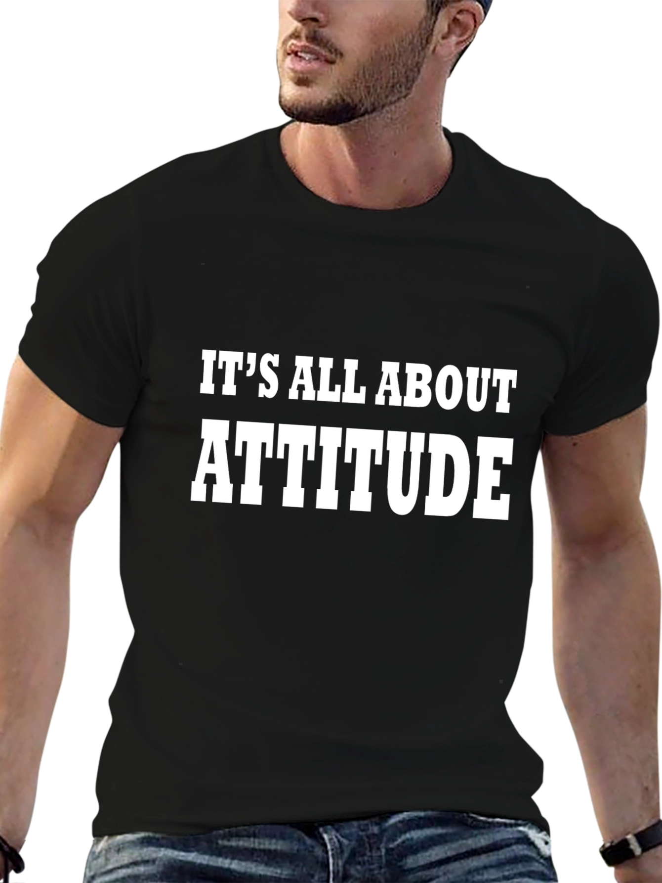 Black Attitude T-Shirt, Mens Black Tee view 6