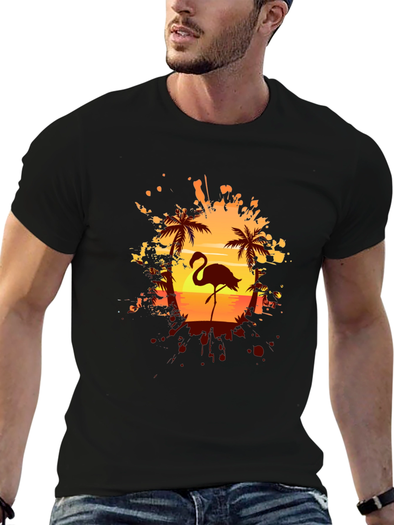 Black Flamingo Sunset Graphic Tee - Tropical Vibes view 6