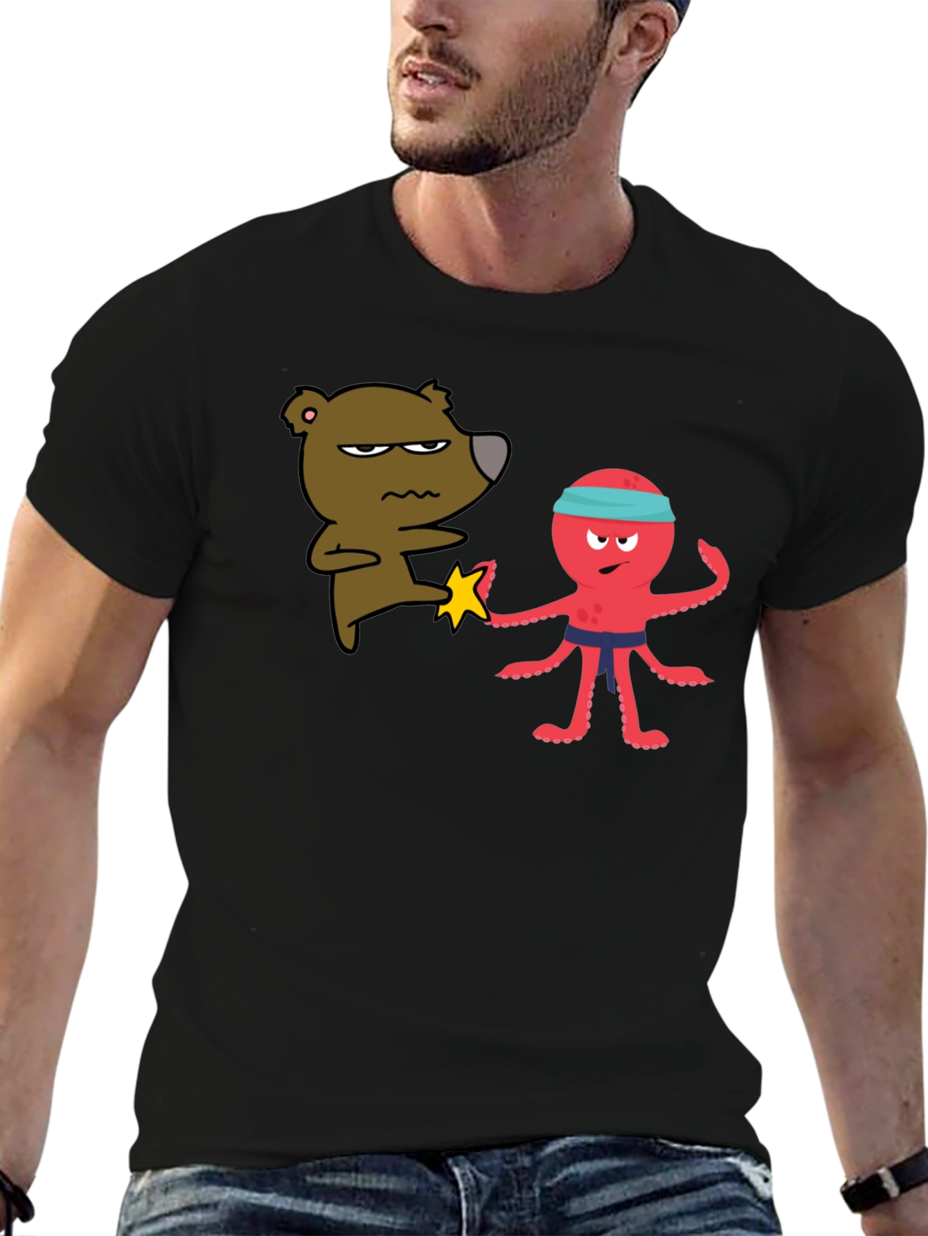 Black Bear vs Octopus T-Shirt - Martial Arts Funny Tee view 6