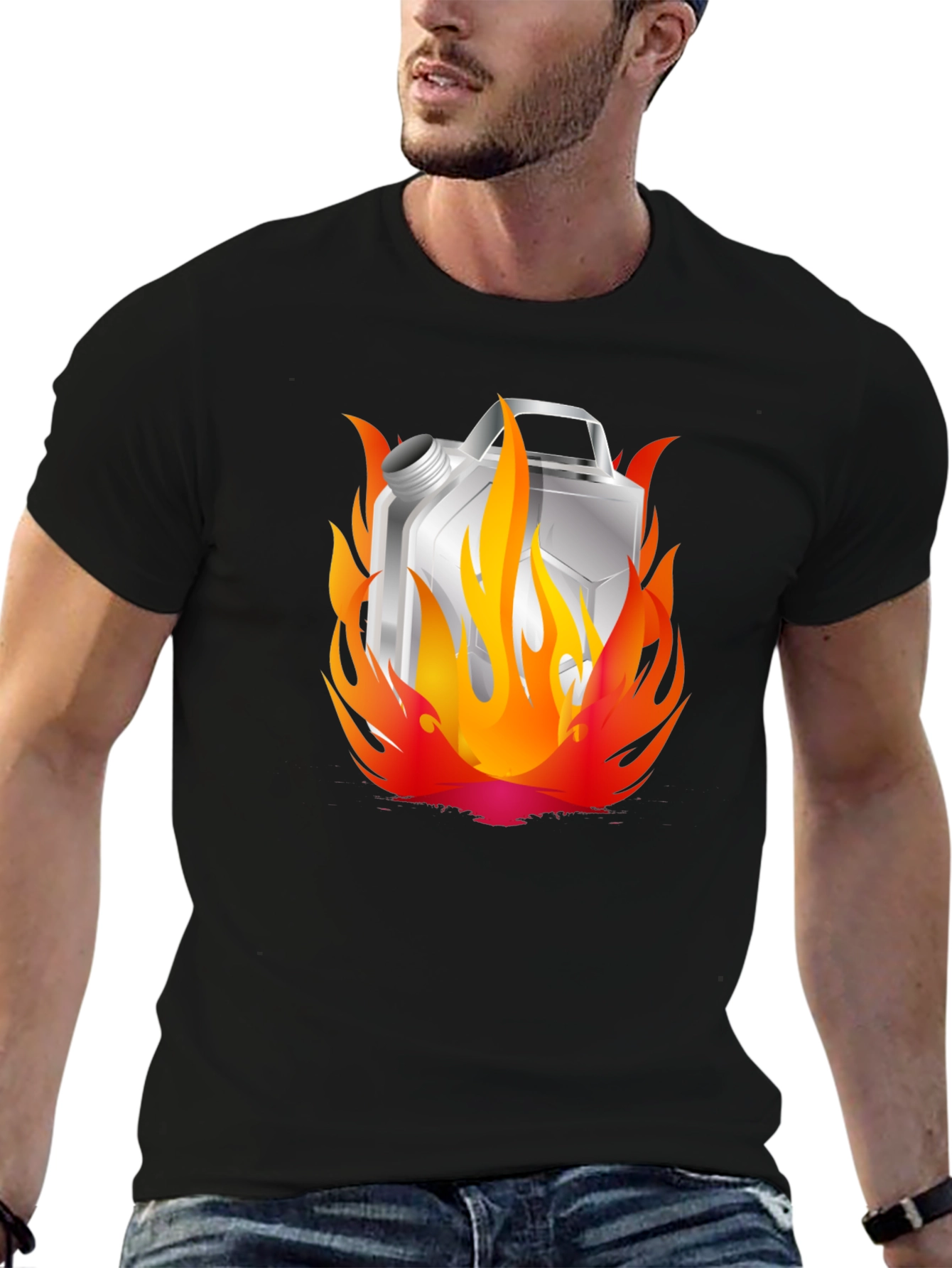 Black Burning Gas Can T-Shirt - Cool Graphic Tee view 6