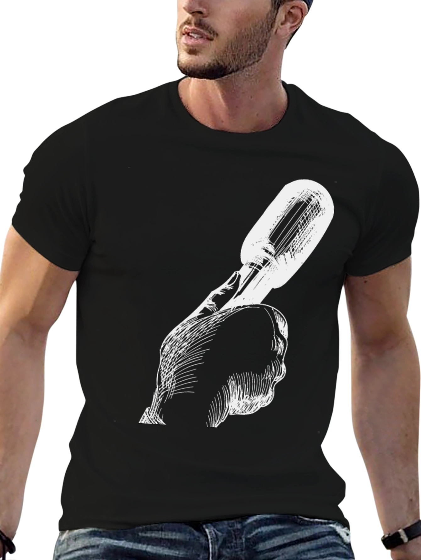 Black Unique Black Tee with Microphone Graphic view 6