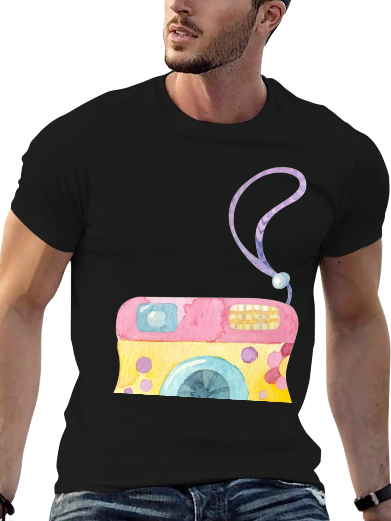 Black Watercolor Camera Graphic Tee view 6