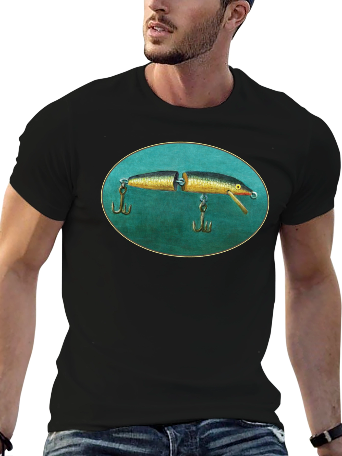 Black Vintage Fishing Lure Tee - Unique Graphic T-Shirt view 6