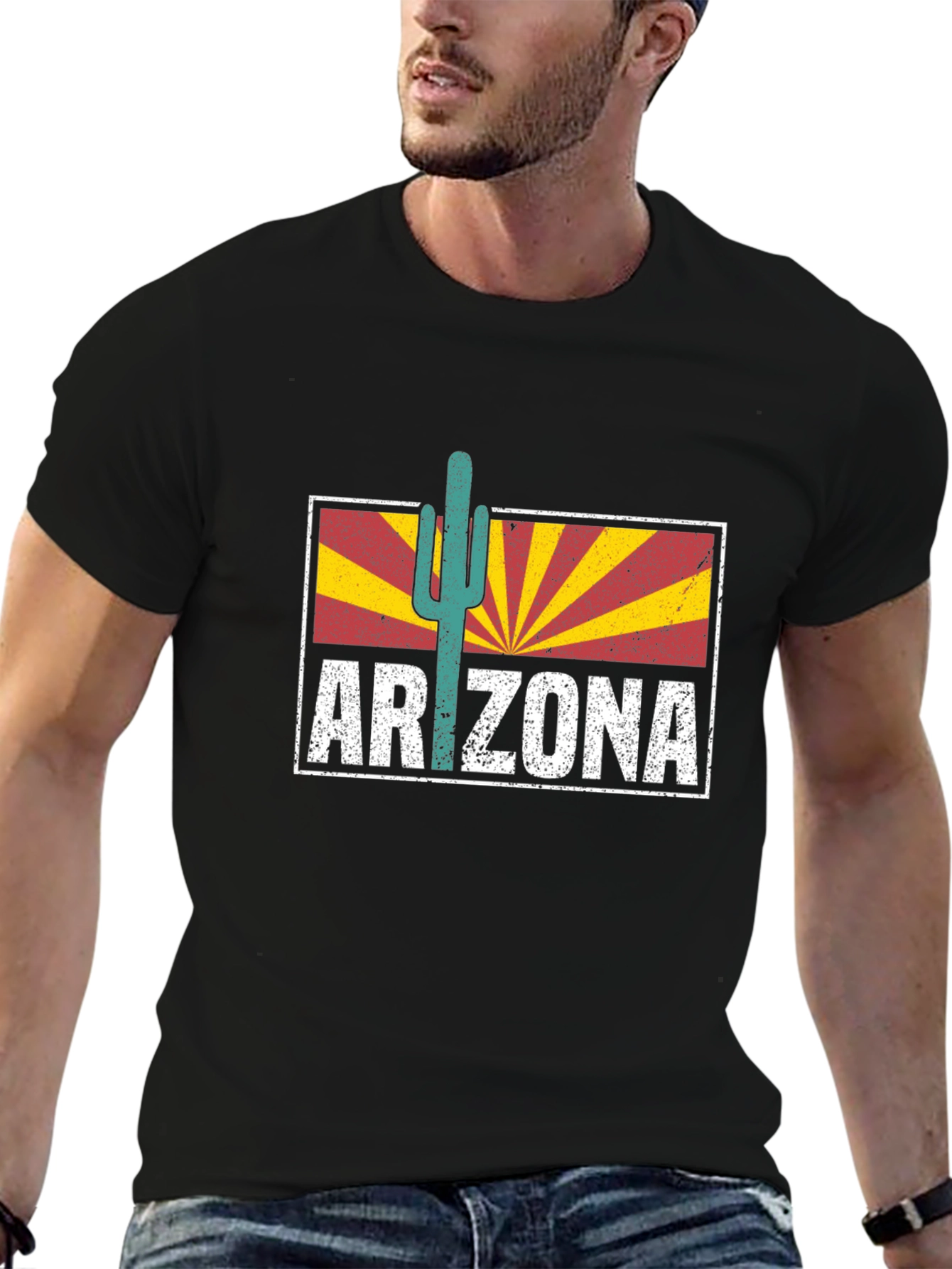 Black Arizona Retro Cactus T-Shirt view 6
