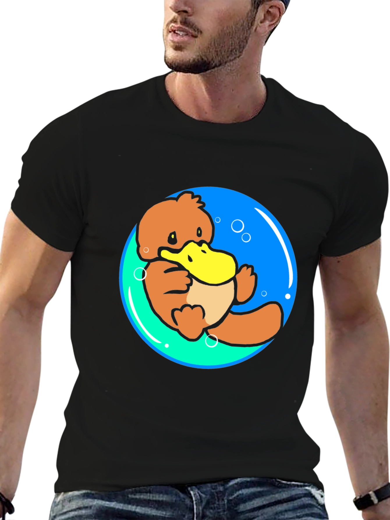 Black Psyduck T-Shirt - Cartoon Graphic Tee view 6
