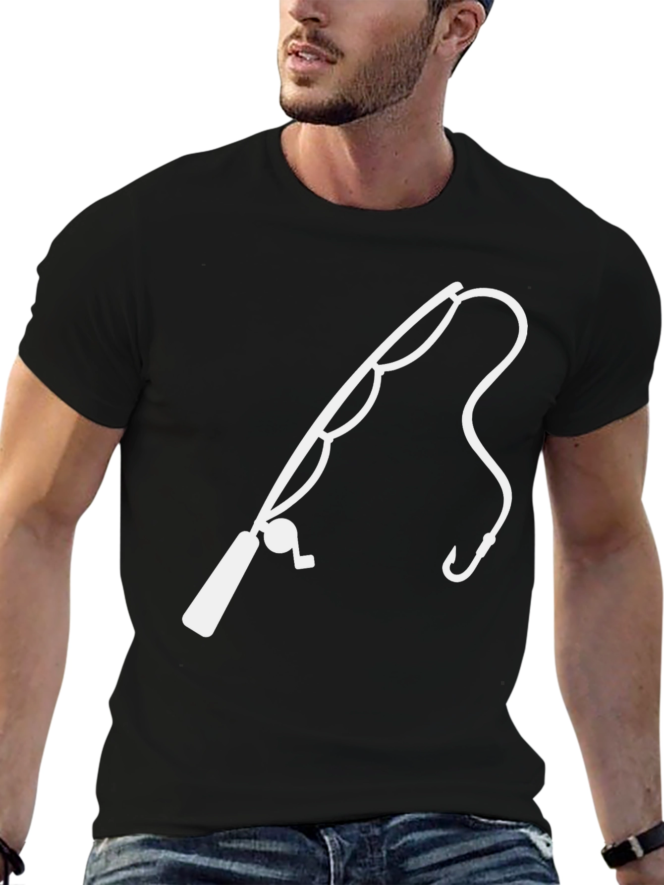 Black Fishing Pole Graphic Tee - Black view 6