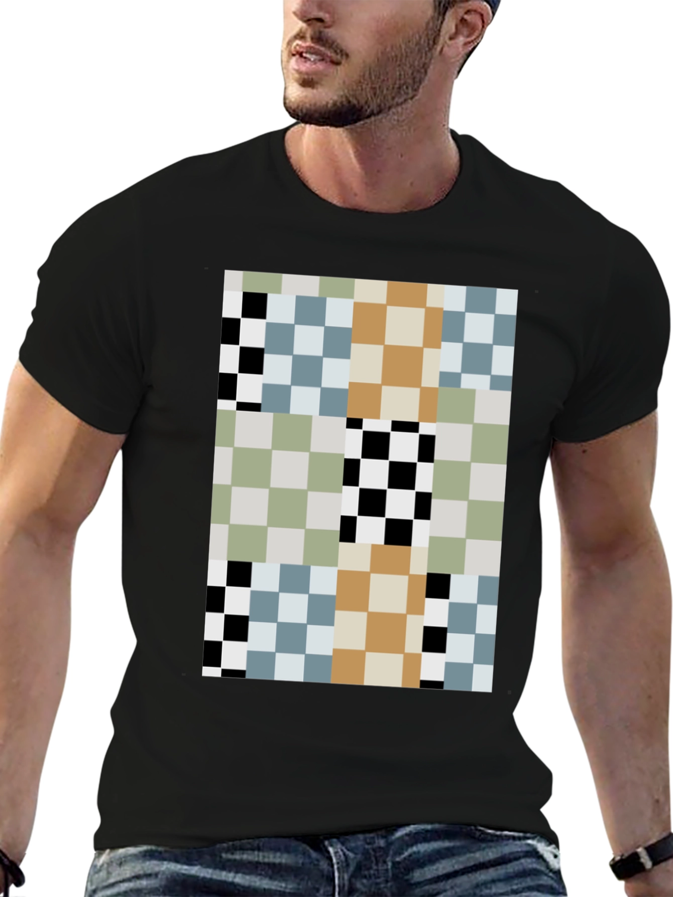 Black Pixelated Pattern T-Shirt - Modern Abstract Style view 6