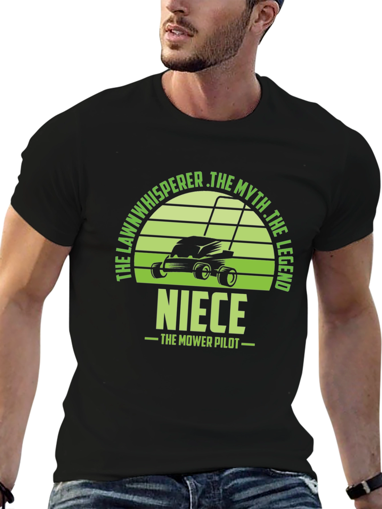 Black Niece the Lawn Mower Pilot T-Shirt view 6