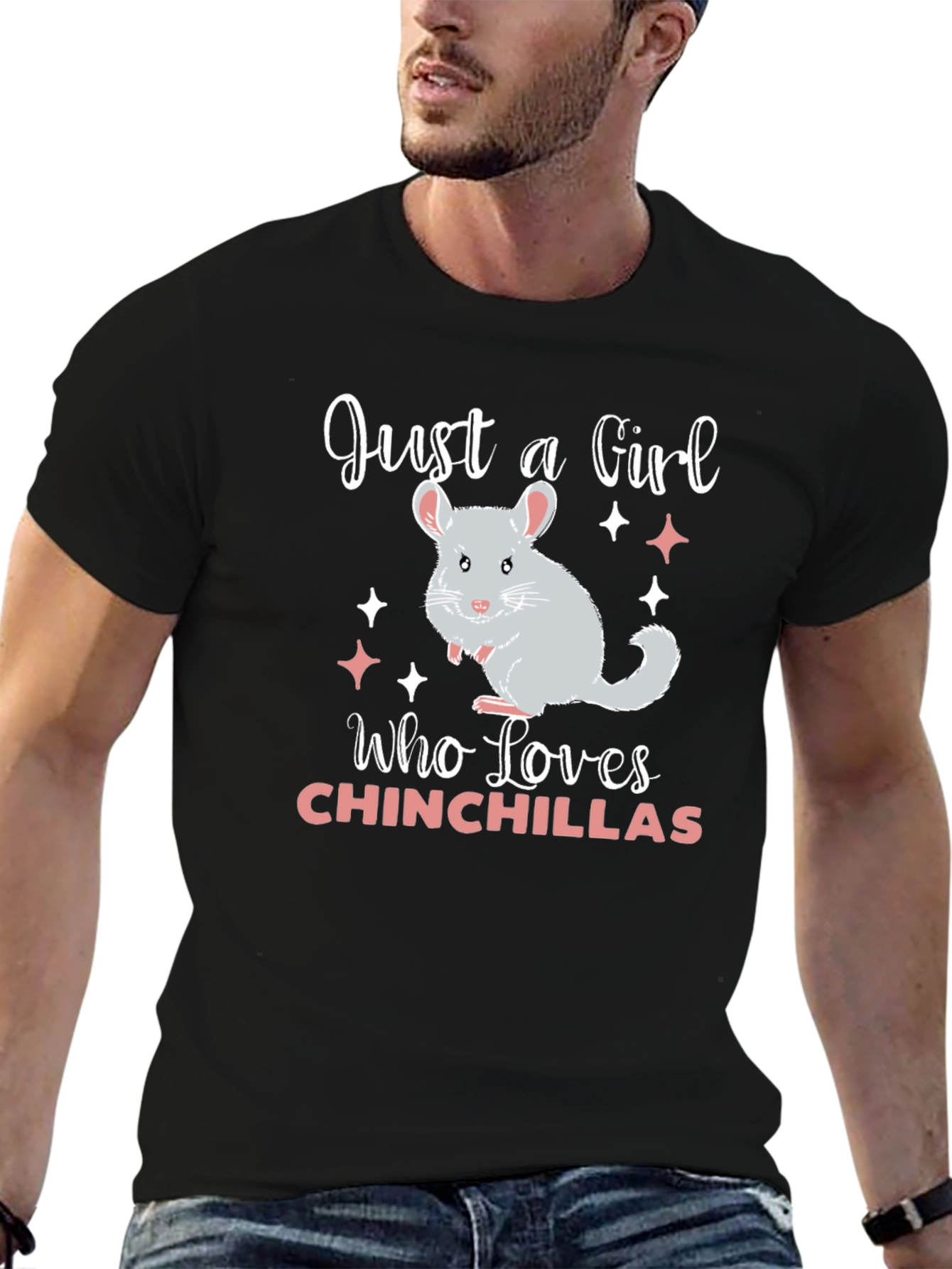 Black Just A Girl Who Loves Chinchillas T-Shirt view 6