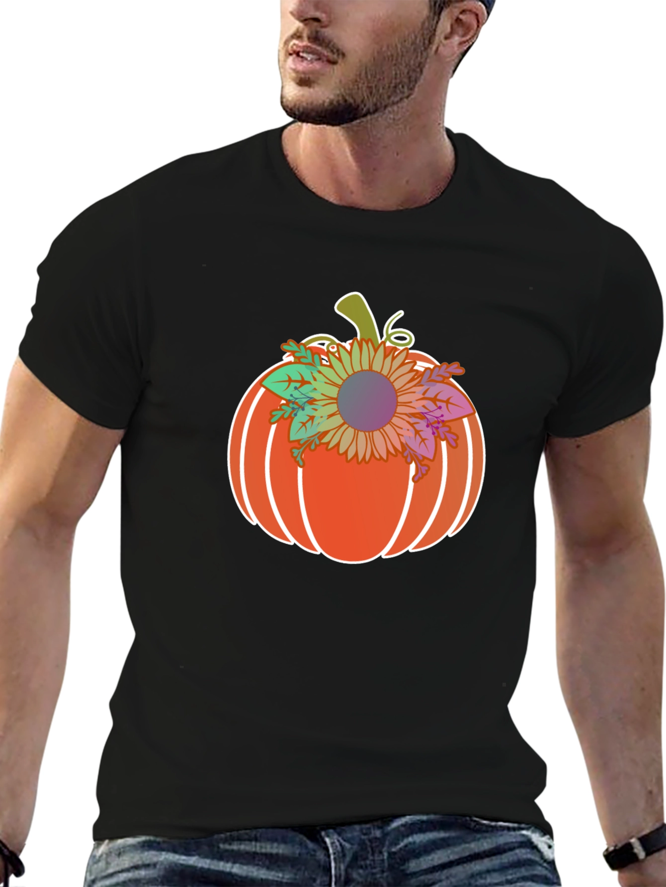 Black Pumpkin Sunflower Graphic T-Shirt view 6