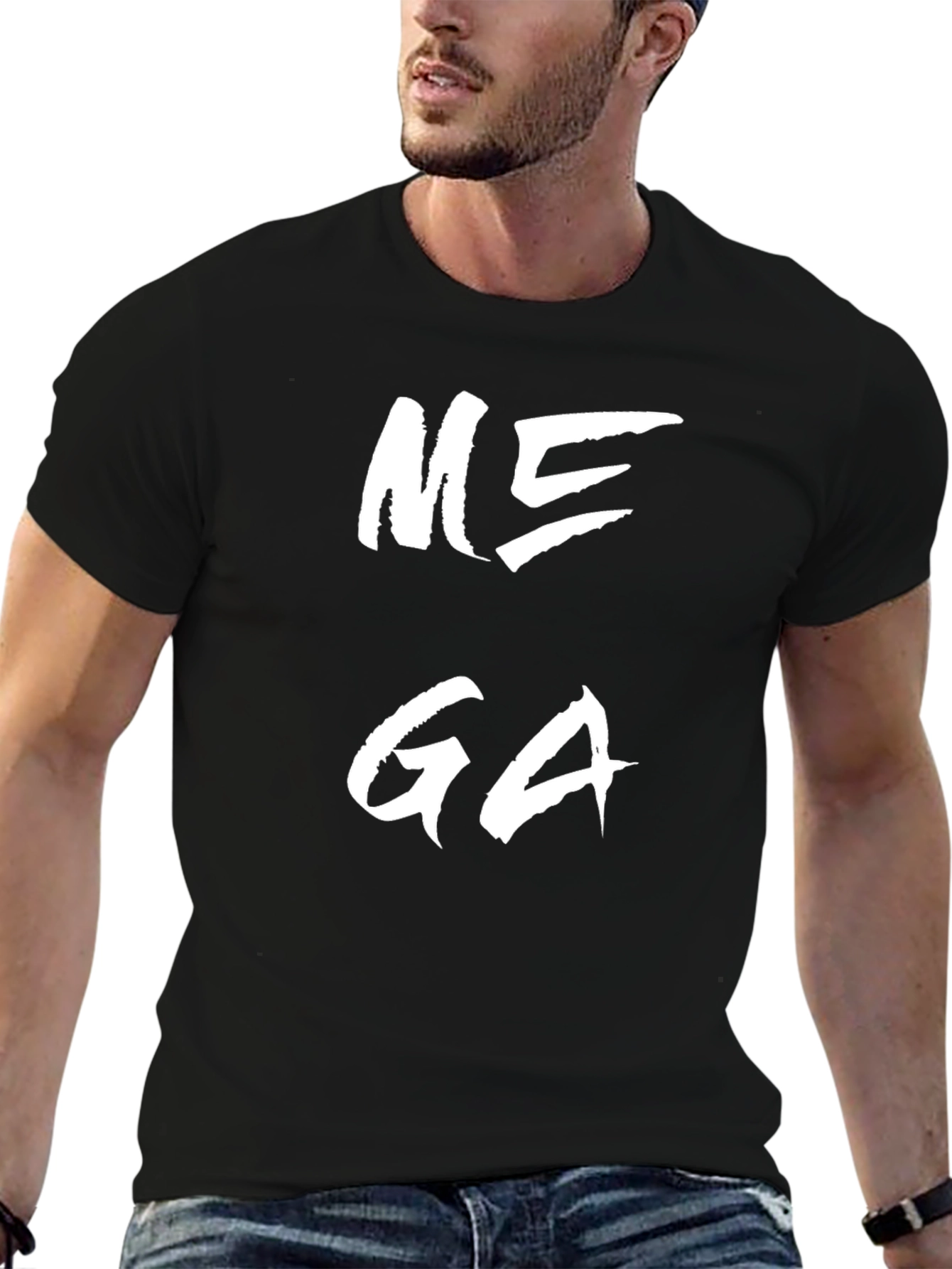 Black Mega Graphic Tee - Black Cotton Blend Casual T-Shirt view 6