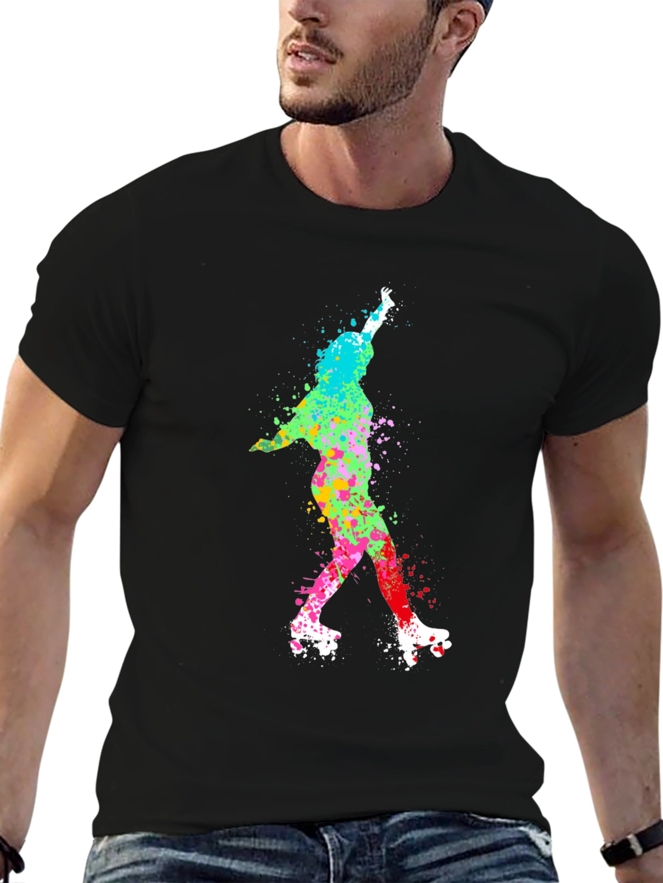 Black Colorful Roller Skate T-Shirt view 6