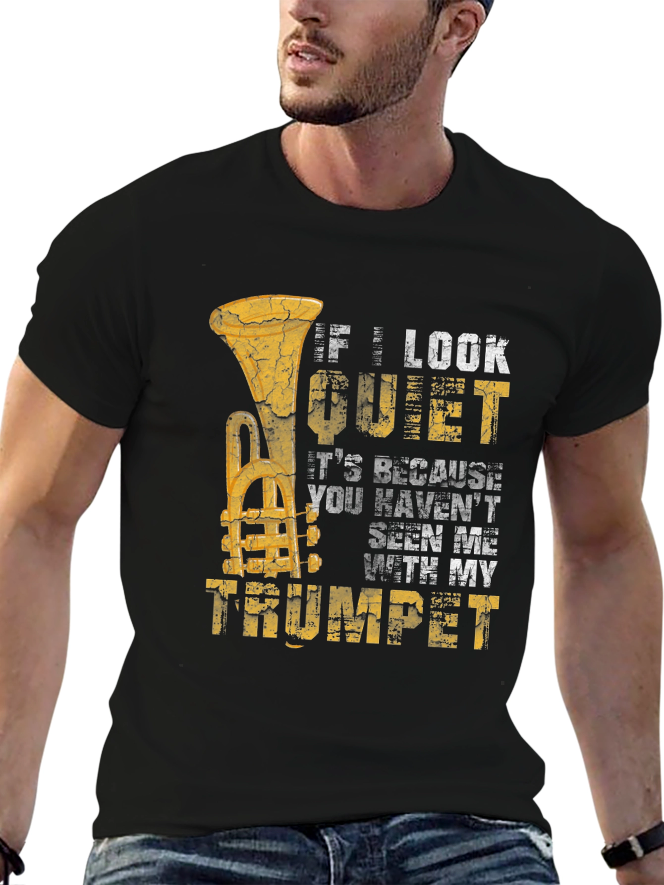 Black If I Look Quiet Trumpet Musician T-Shirt view 6