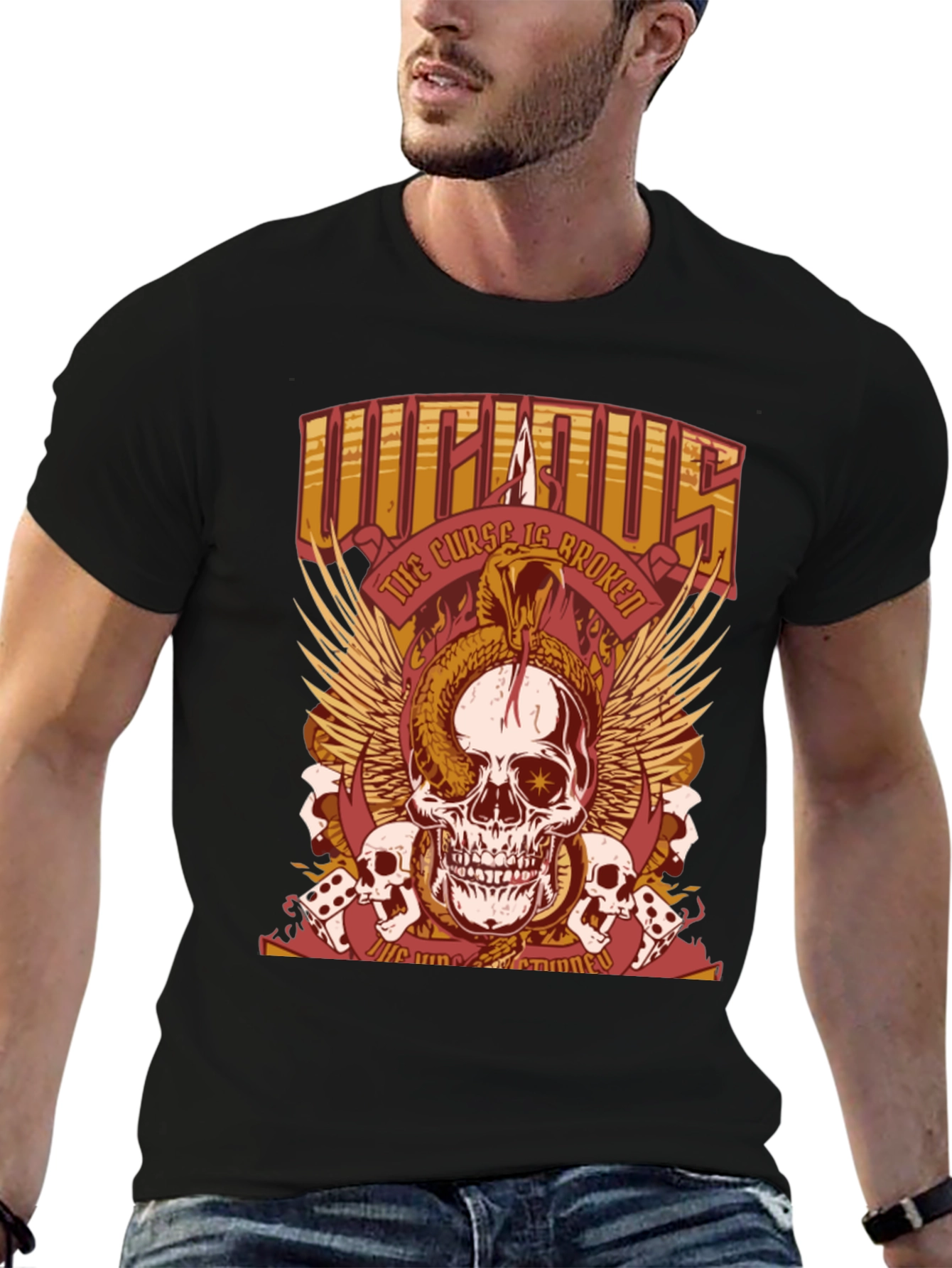 Black Skull & Snake Graphic T-Shirt - The Curse Is Broken view 6