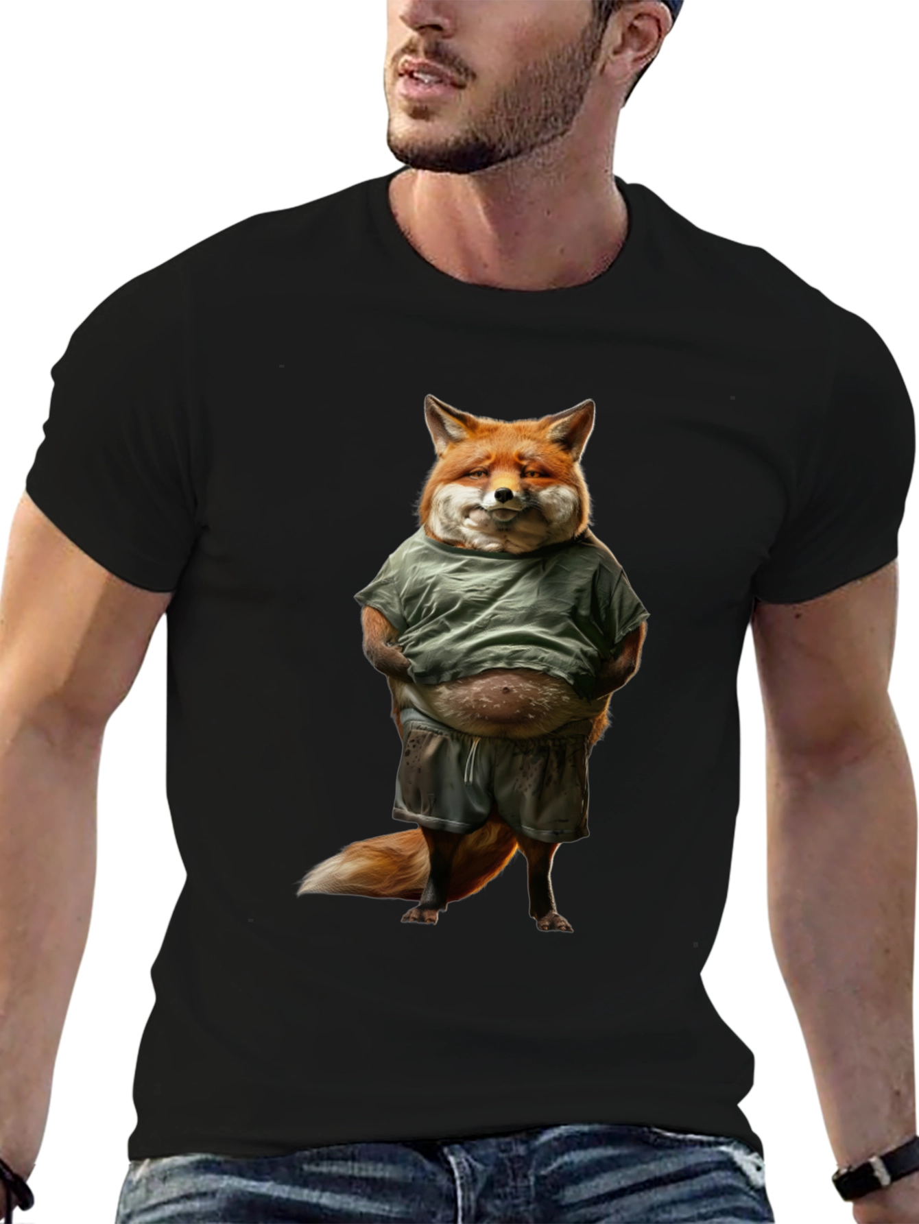 Black Funny Fox T-Shirt - Casual Animal Graphic Tee view 6