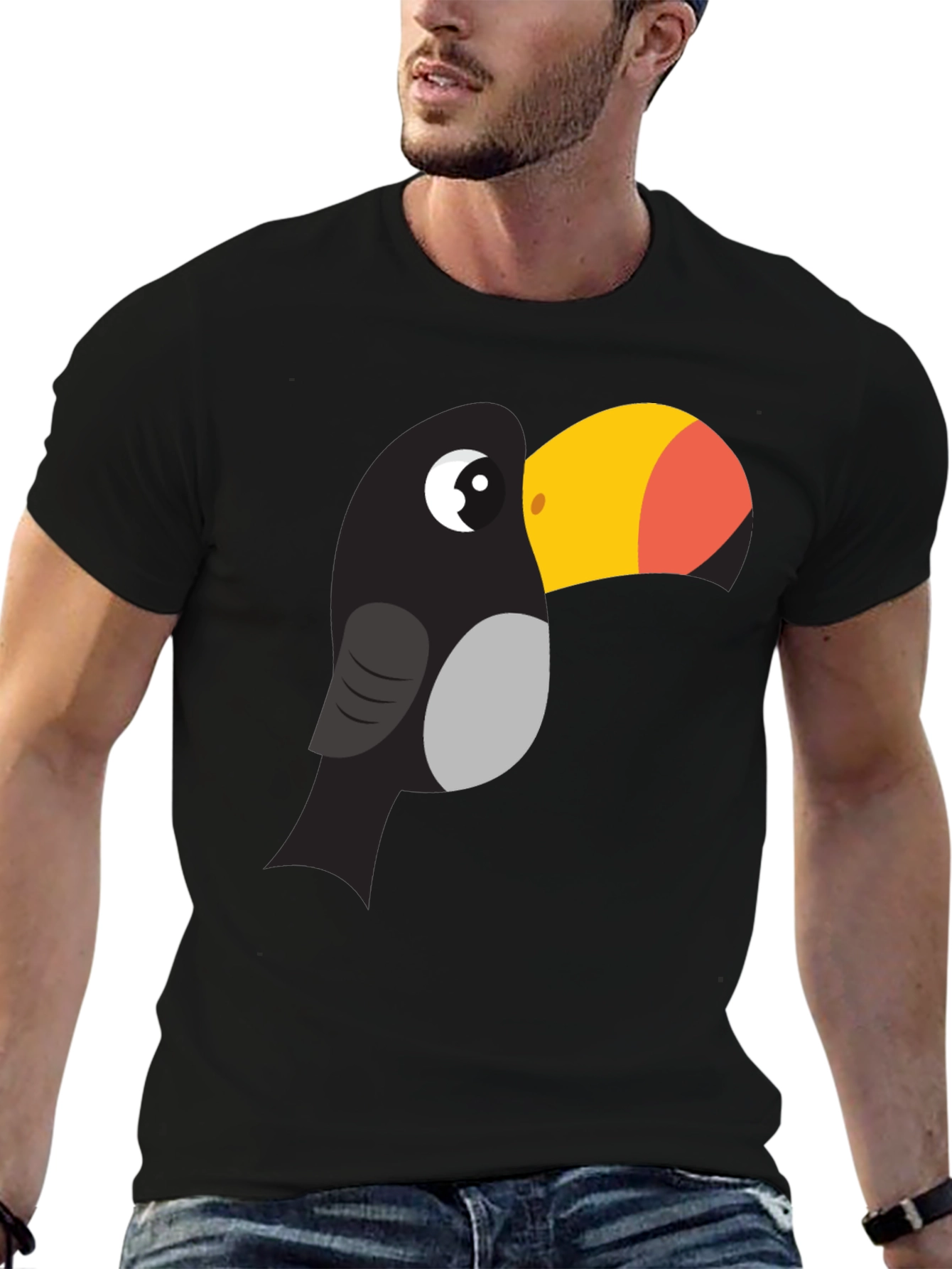 Black Toucan Graphic Tee - Fun Cartoon Bird T-Shirt view 6